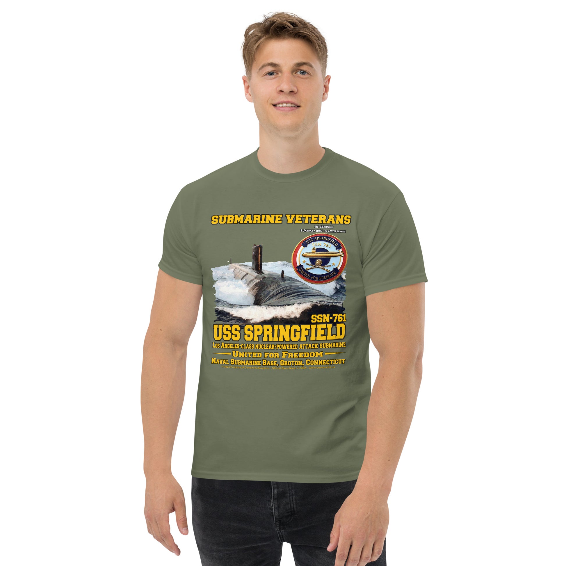 USS Springfield t-shirt, SSN-761 Submarine T-Shirt, comancha graphics,