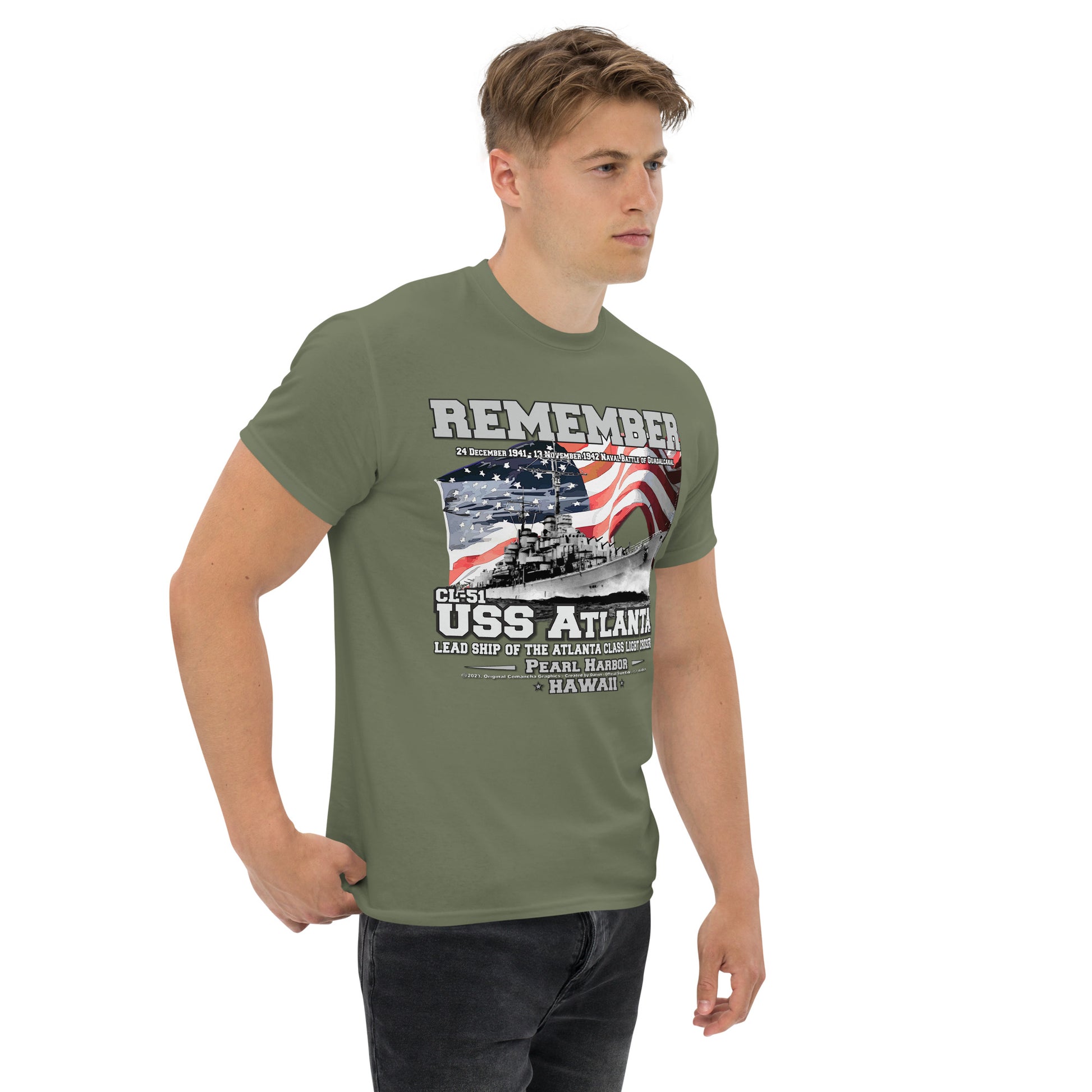 USS ATLANTA t-shirt, USS ATLANTA CL-51 t-shirt, Light Cruiser Veterans T-shirt, USS ATLANTA Vetrans T-shirts, US Navy t-shirt, Comancha Graphics,