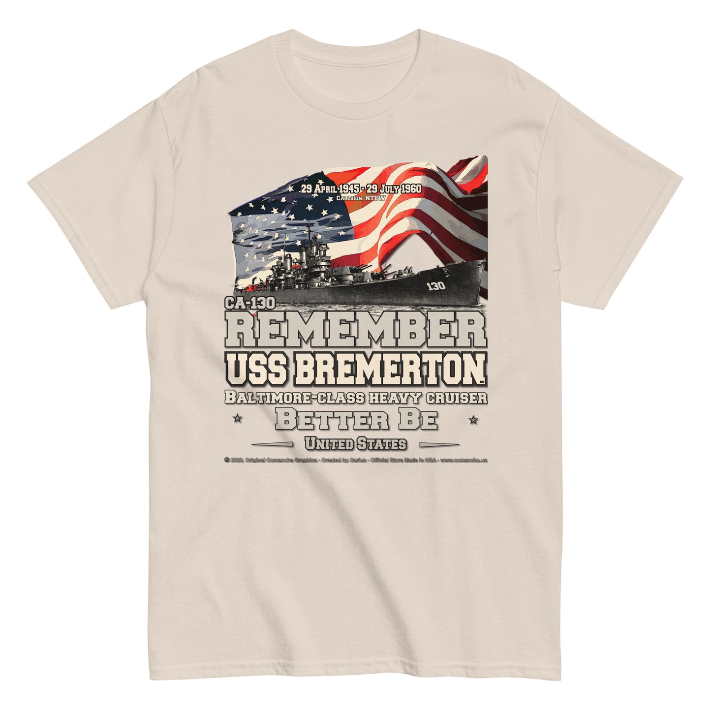 USS BREMERTON CA-130 Heavy Cruiser T-shirt, Comancha desig