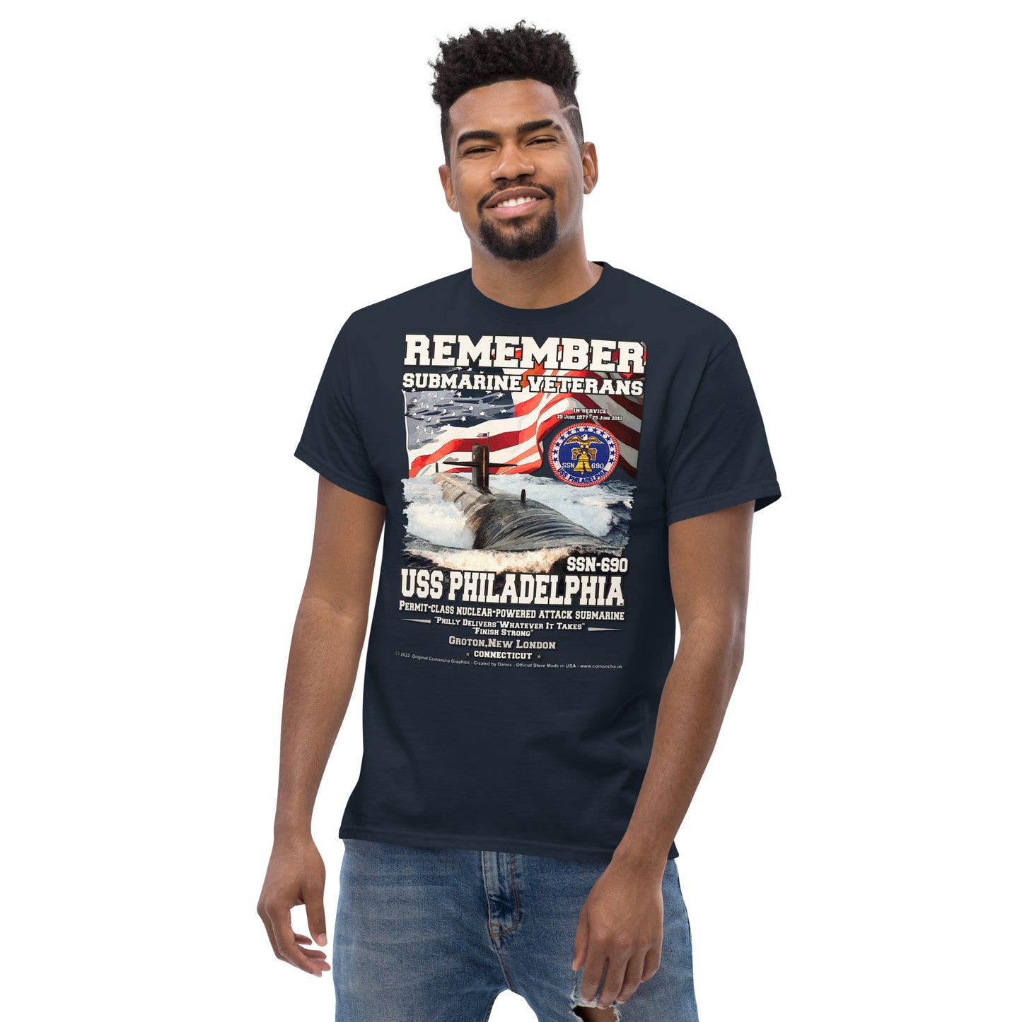 USS PHILADELPHIA SSN-690 Submarine Veterans Classic T-Shirt, Comancha T-Shirts,