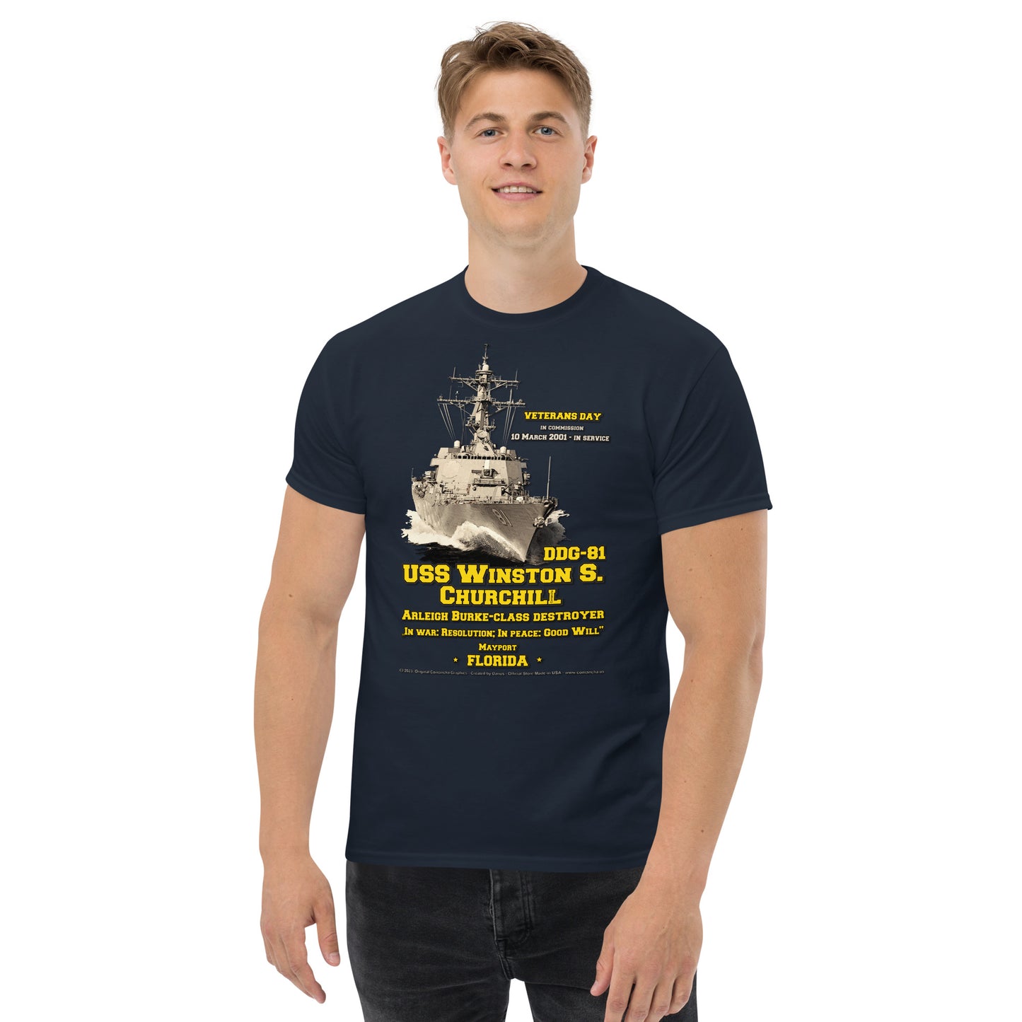 USS Winston Churchill DDG-81 Destroyer T-Shirt, Comancha Military Design,