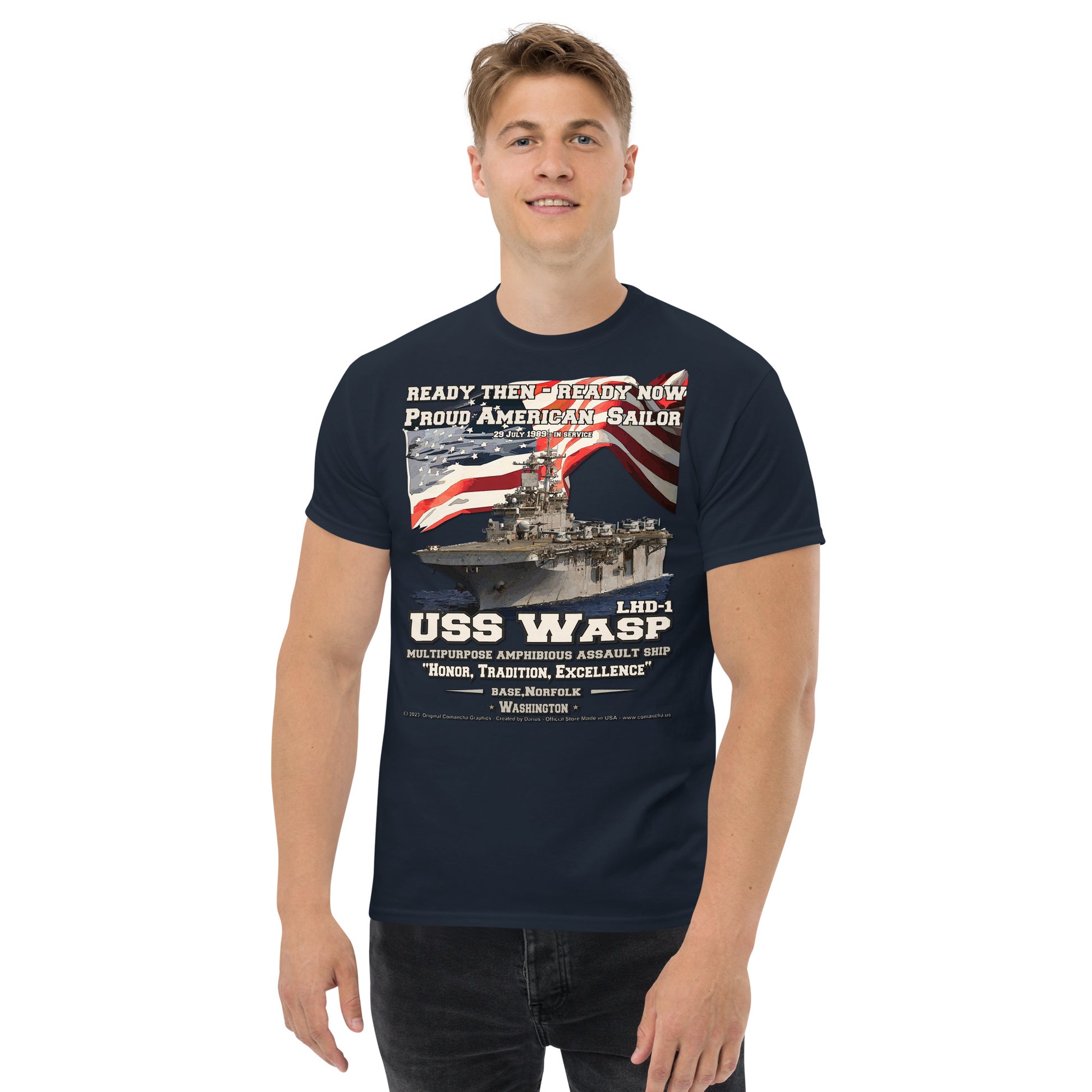 USS Wasp LHD-1 Amphibious Assault Ship classic t-shirt , Comancha T-shirts,