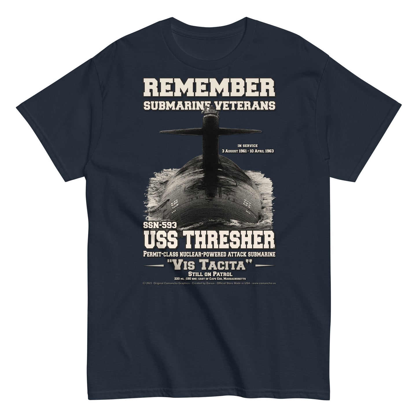 USS THRESHER SSN-593 Submarine Veterans T-shirt, Comancha T-shirts,