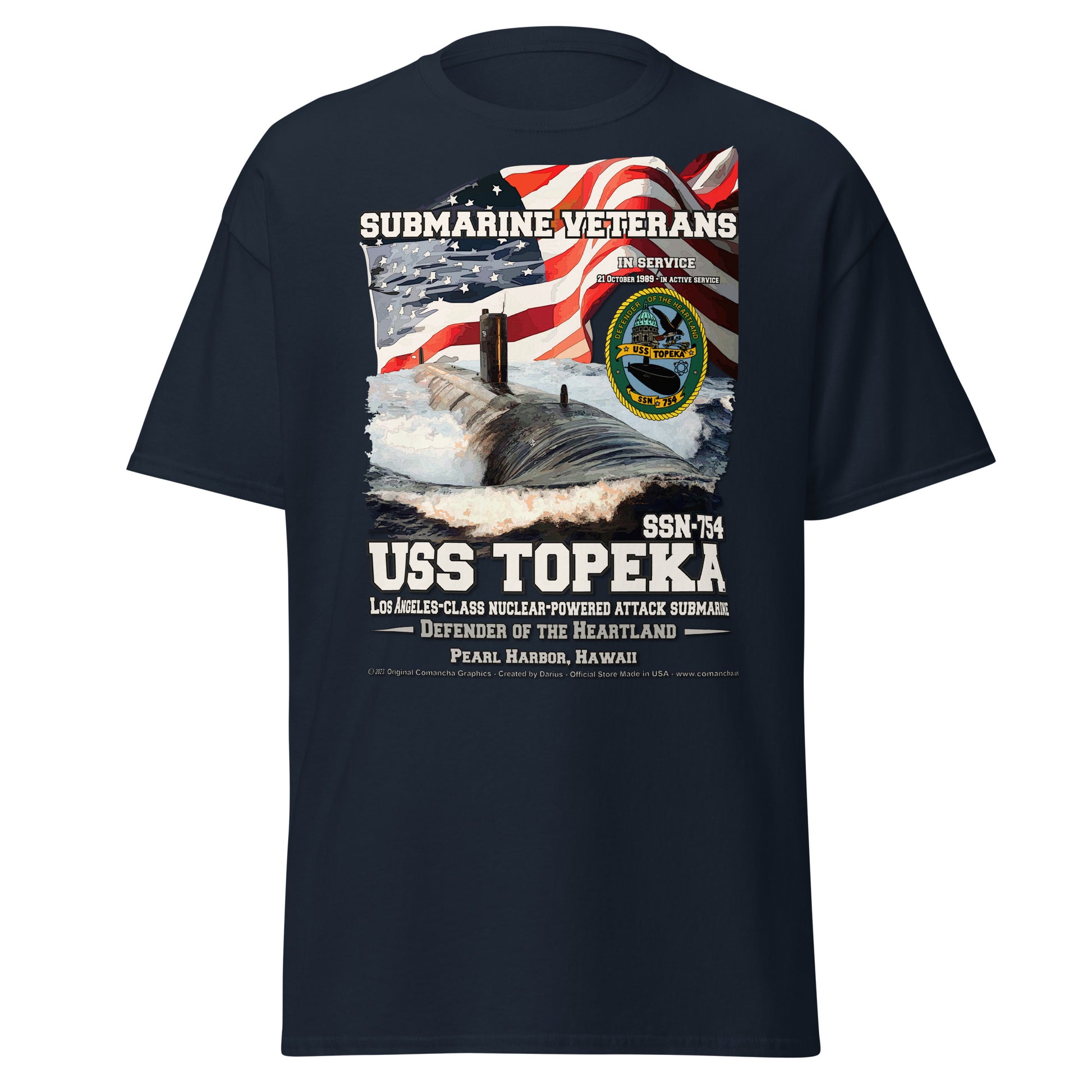 USS TOPEKA SSN-754 Attack submarine Veterans tee, Comancha Design,