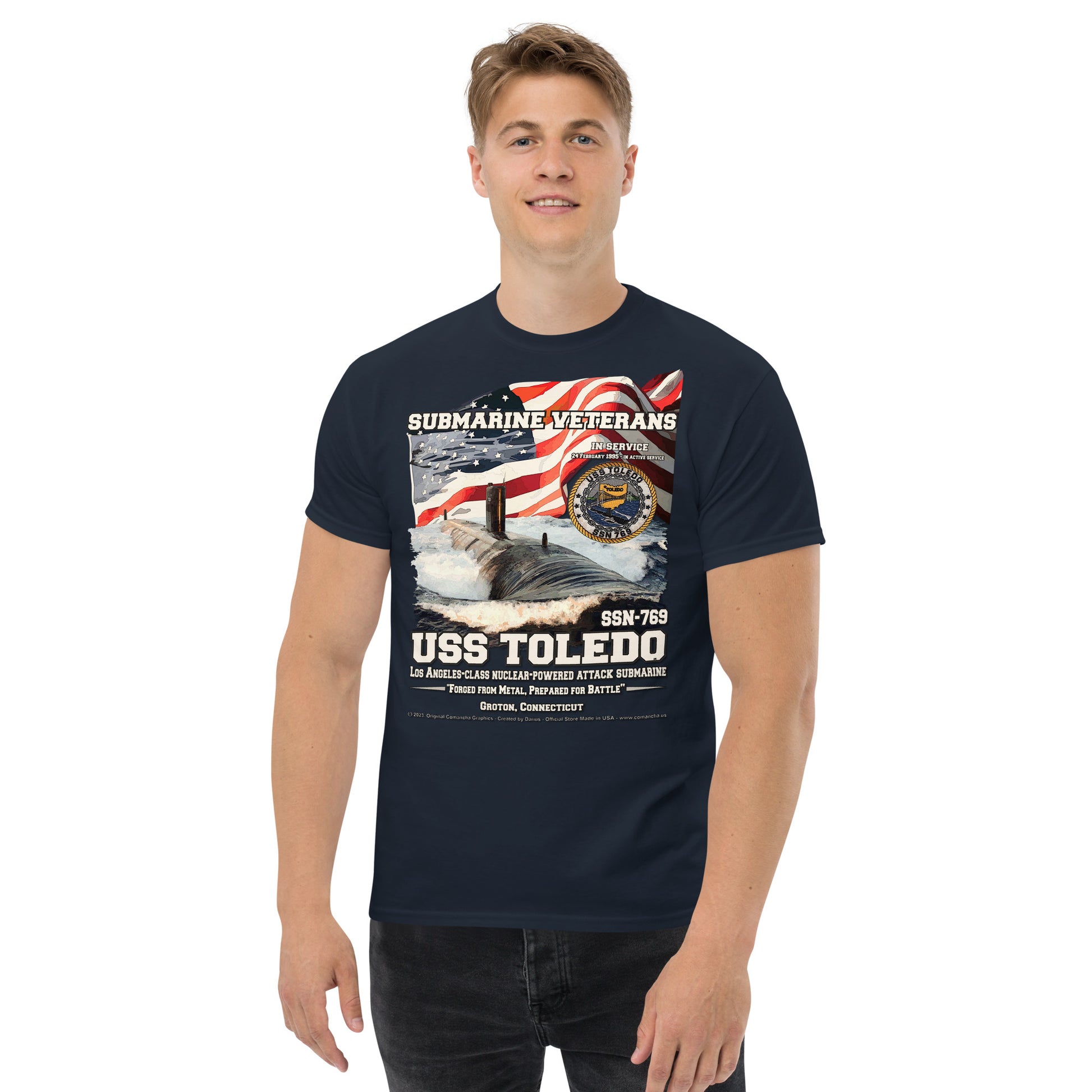 USS TOLEDO SSN-769 Submarine Veterans T-Shirt, Comancha design,