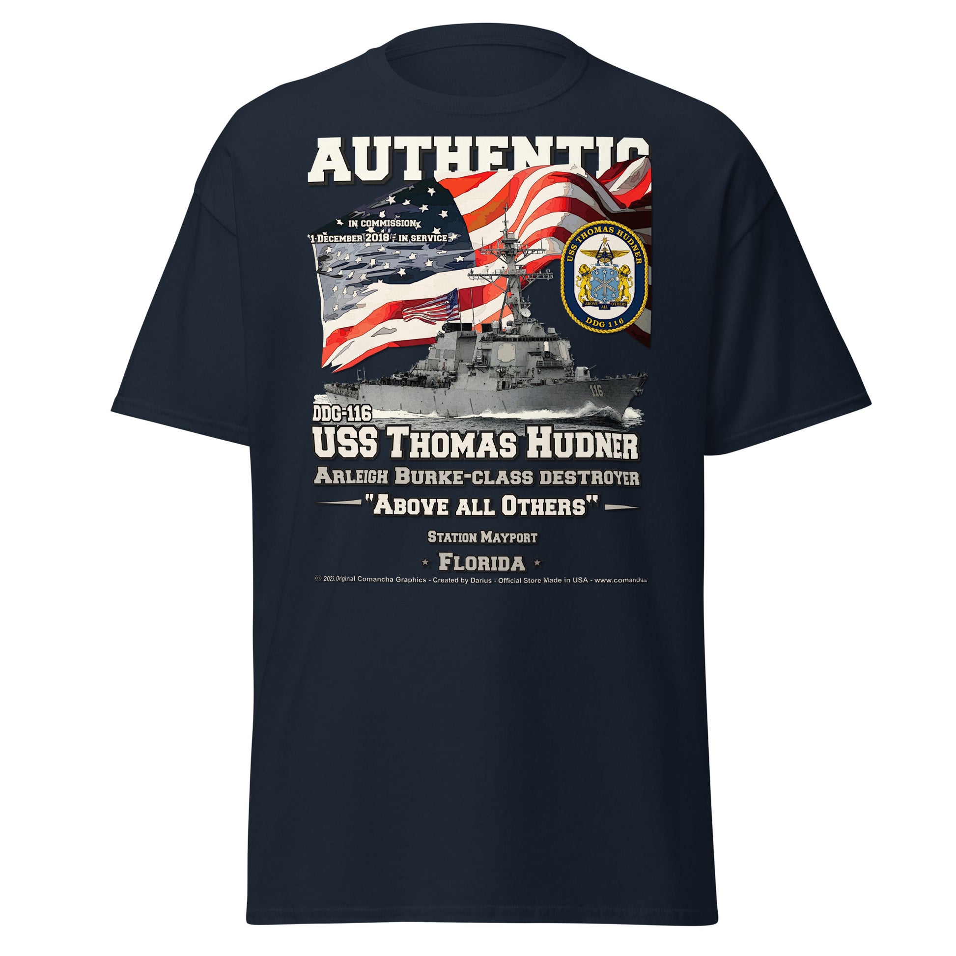 USS THOMAS HUDNER DDG-116 Destroyer Veterans Tee, Comancha Graphics,