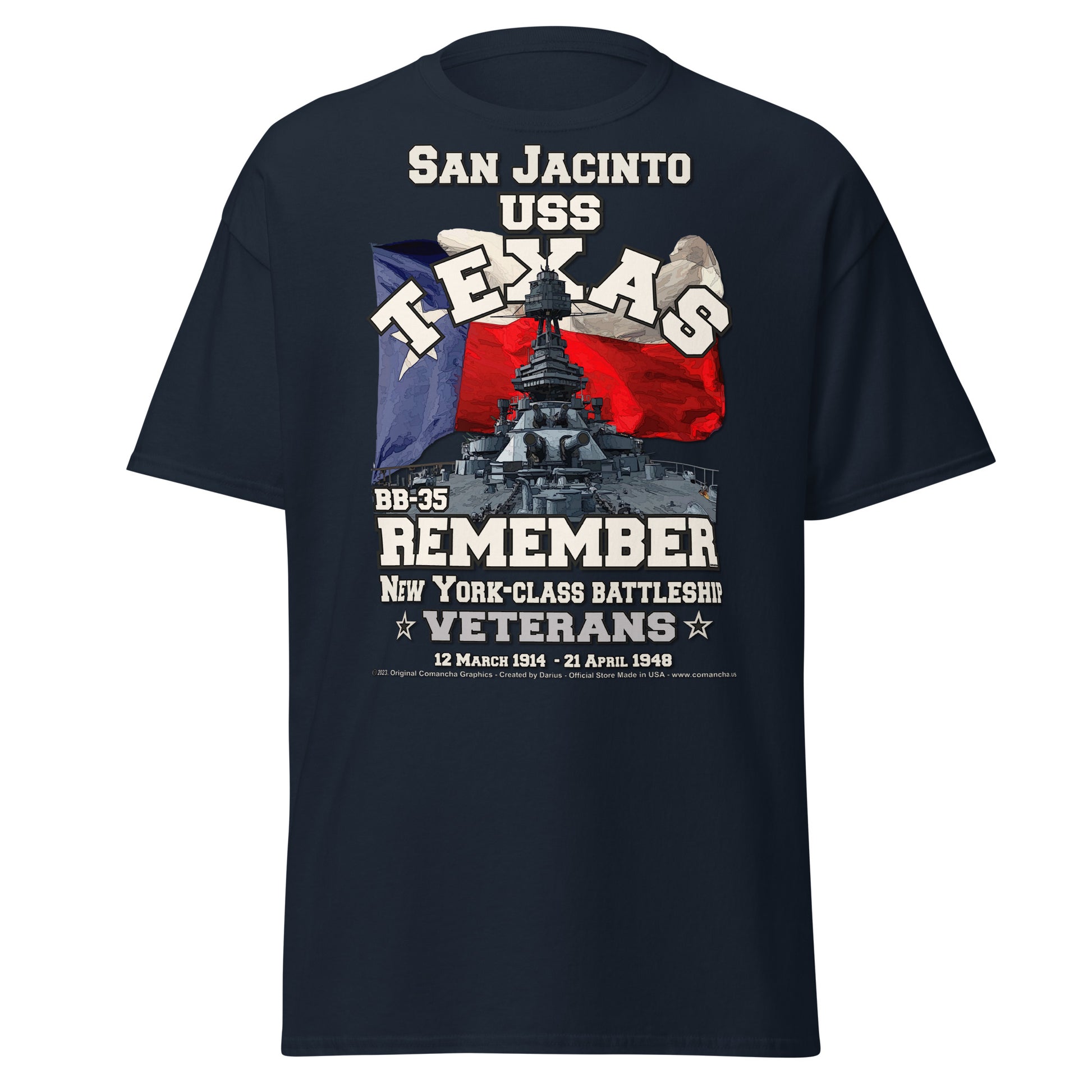 Remember USS TEXAS BB-35 Battleship Veterans classic tee, Comancha Graphics,