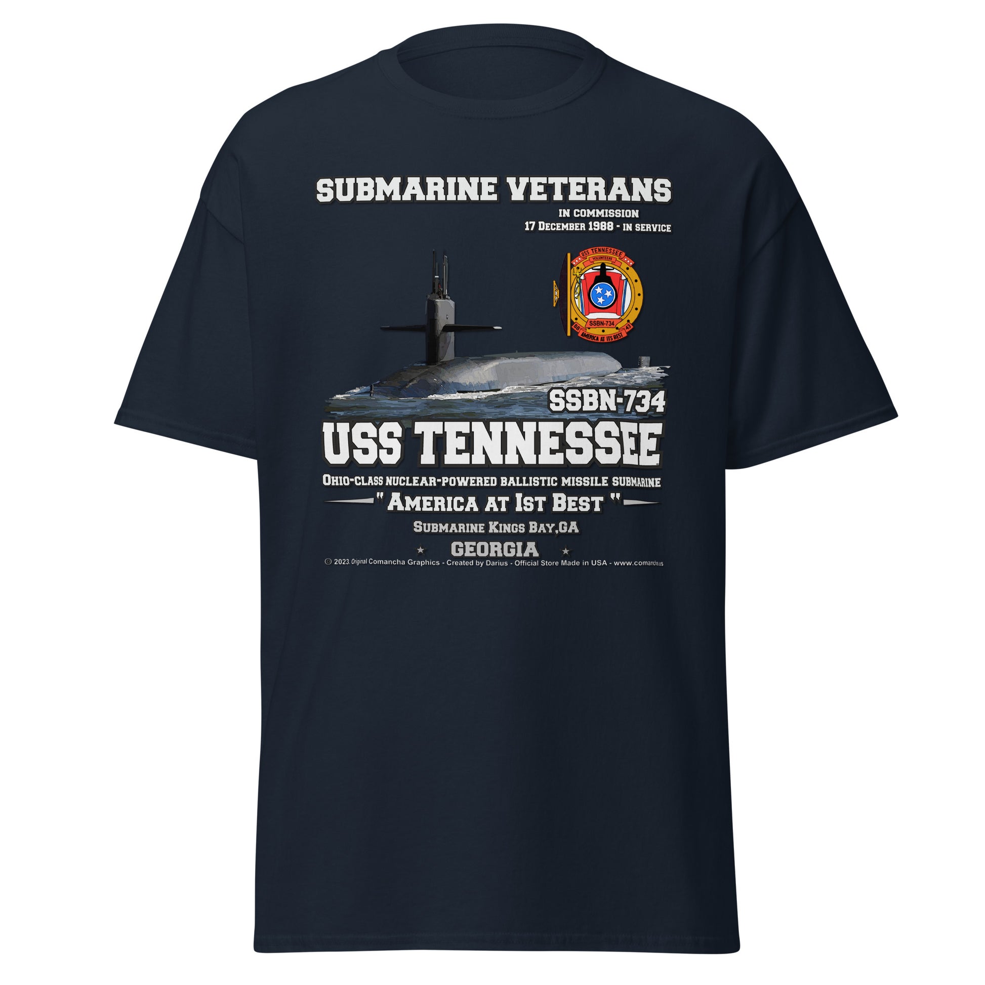 USS TENNESSEE SSN-734 Submarine Veterans T-Shirt, comancha Tees,