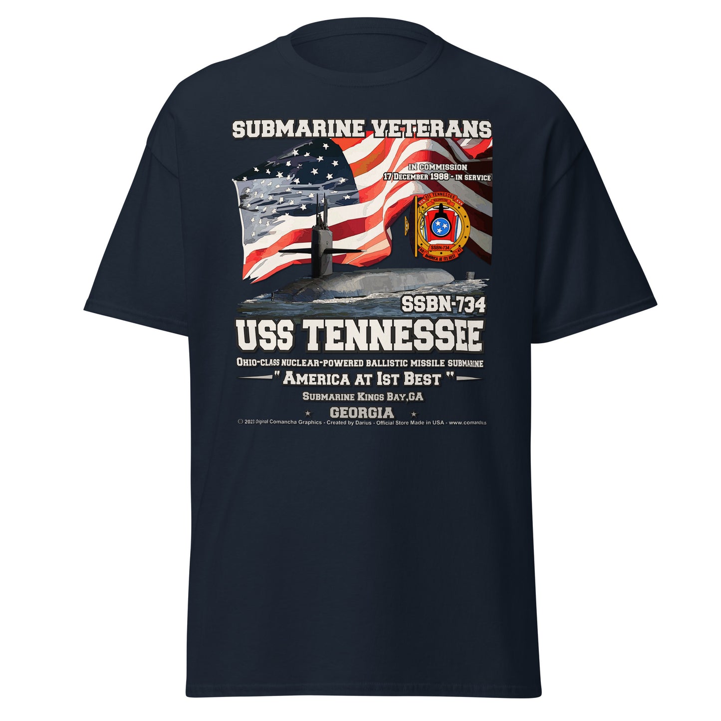 USS TENNESSEE SSN-734 Submarine Veterans T-shirt, Comancha Design,