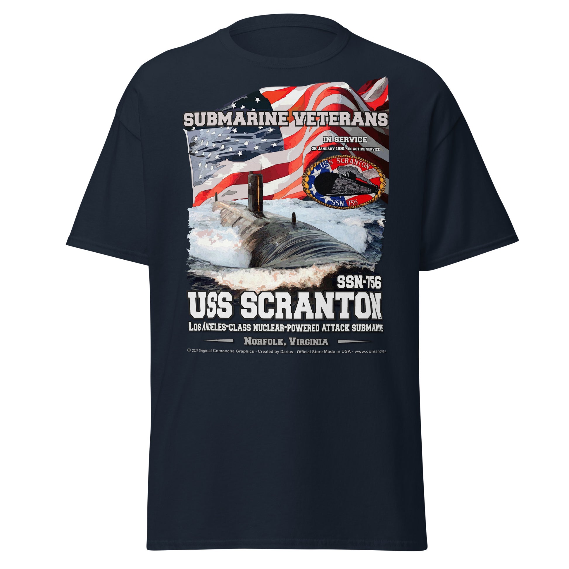USS SCRANTON SSN-756 Submarine Veterans T-shirt, Comancha Navy T-shirts,