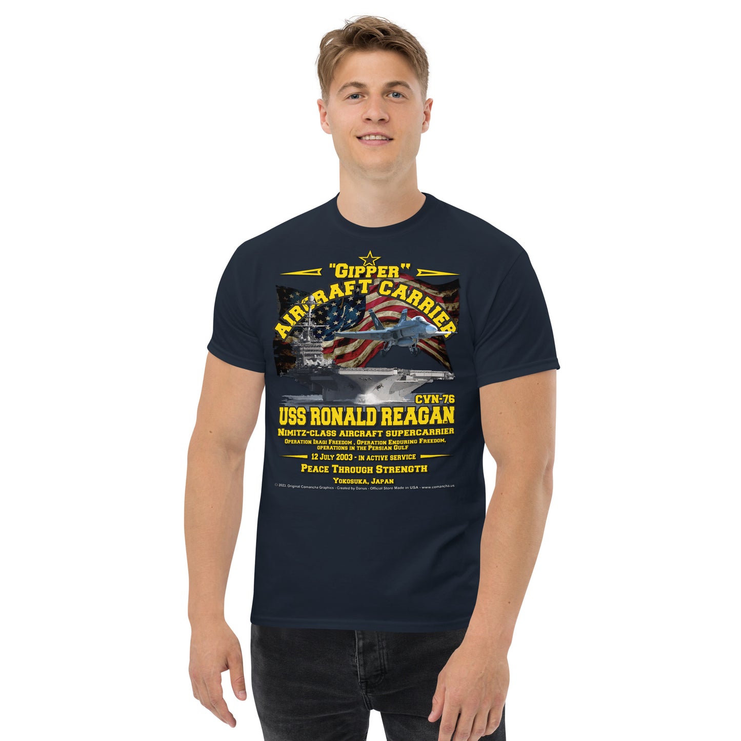 USS RONALD REAGAN CVN-76 Aircraft Carrier Veterans classic T-shirt, Comancha Military T-shirts,