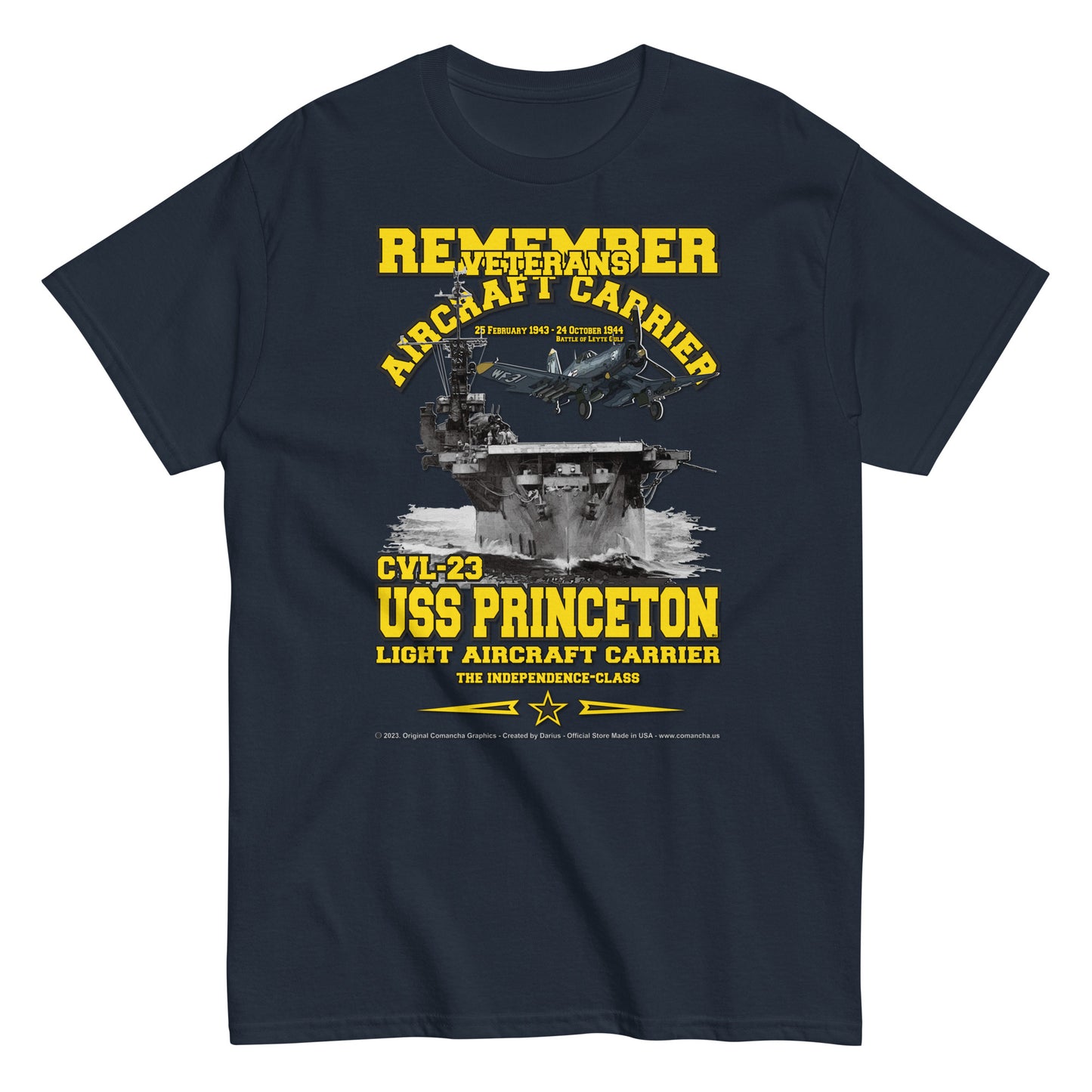 USS PRINCETON CVL-23 Aircraft Veterans Veterans Classic T-Shirt, Comancha Navy T-shirts,