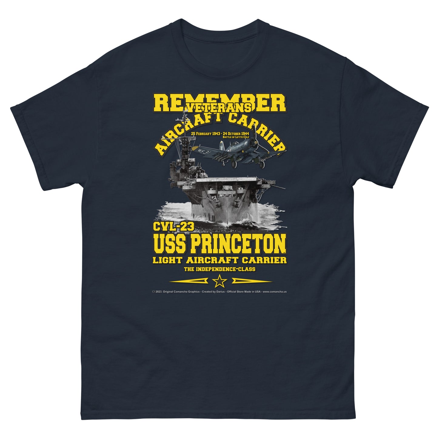 USS PRINCETON CVL-23 Aircraft Veterans Veterans Classic T-Shirt, Comancha Navy T-shirts,