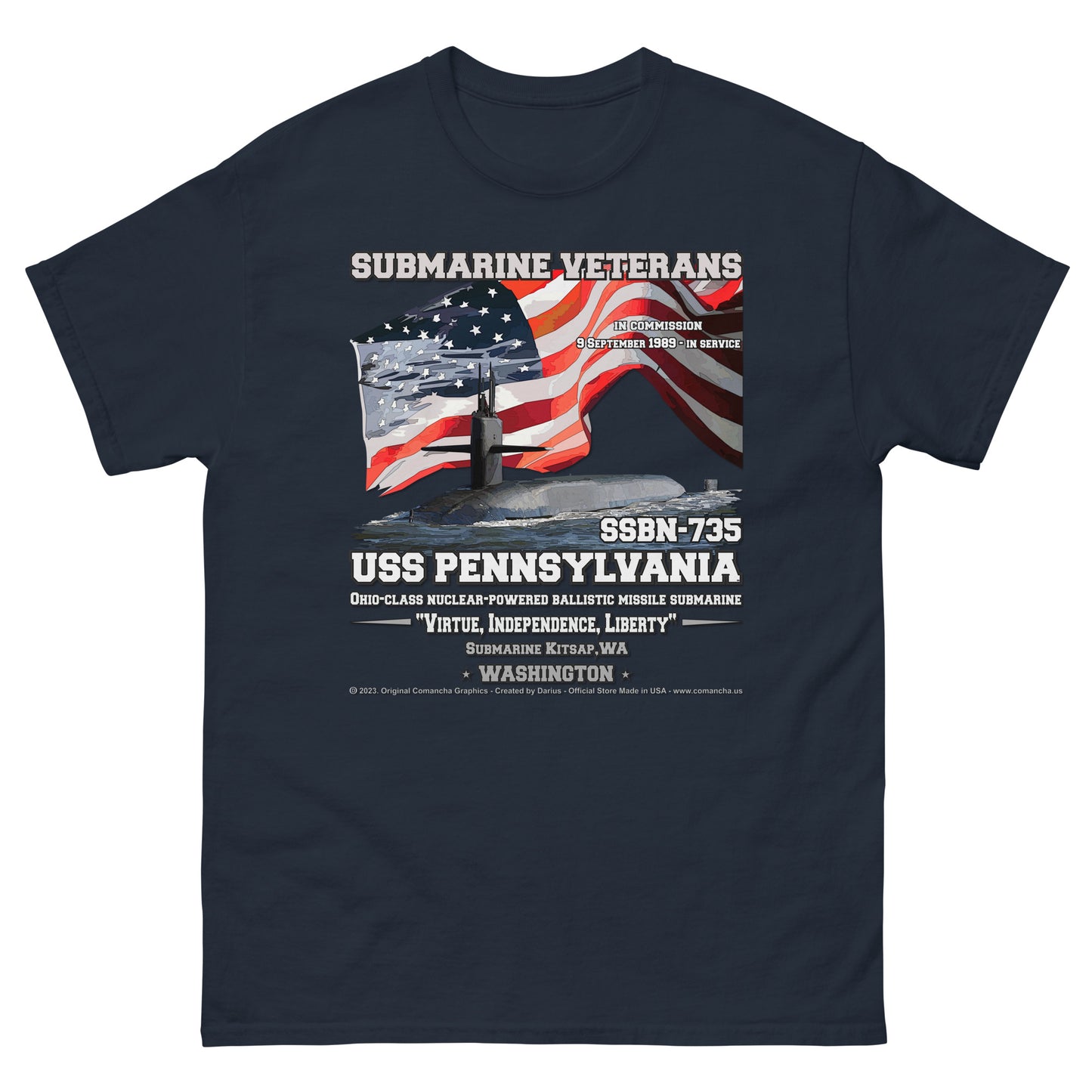 USS PENSYLVANIA SSN-735 Submarine Veterans Classic T-Shirt, Comancha t-shirts,