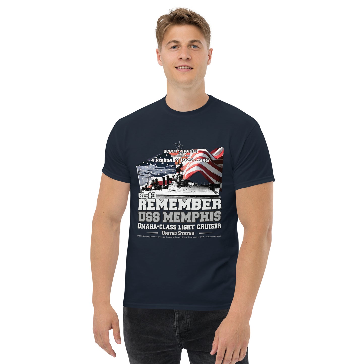 USS MEMPHIS CL-13 Light Cruiser Veterans Classic T-Shirt, Comancha Navy T-shirts,