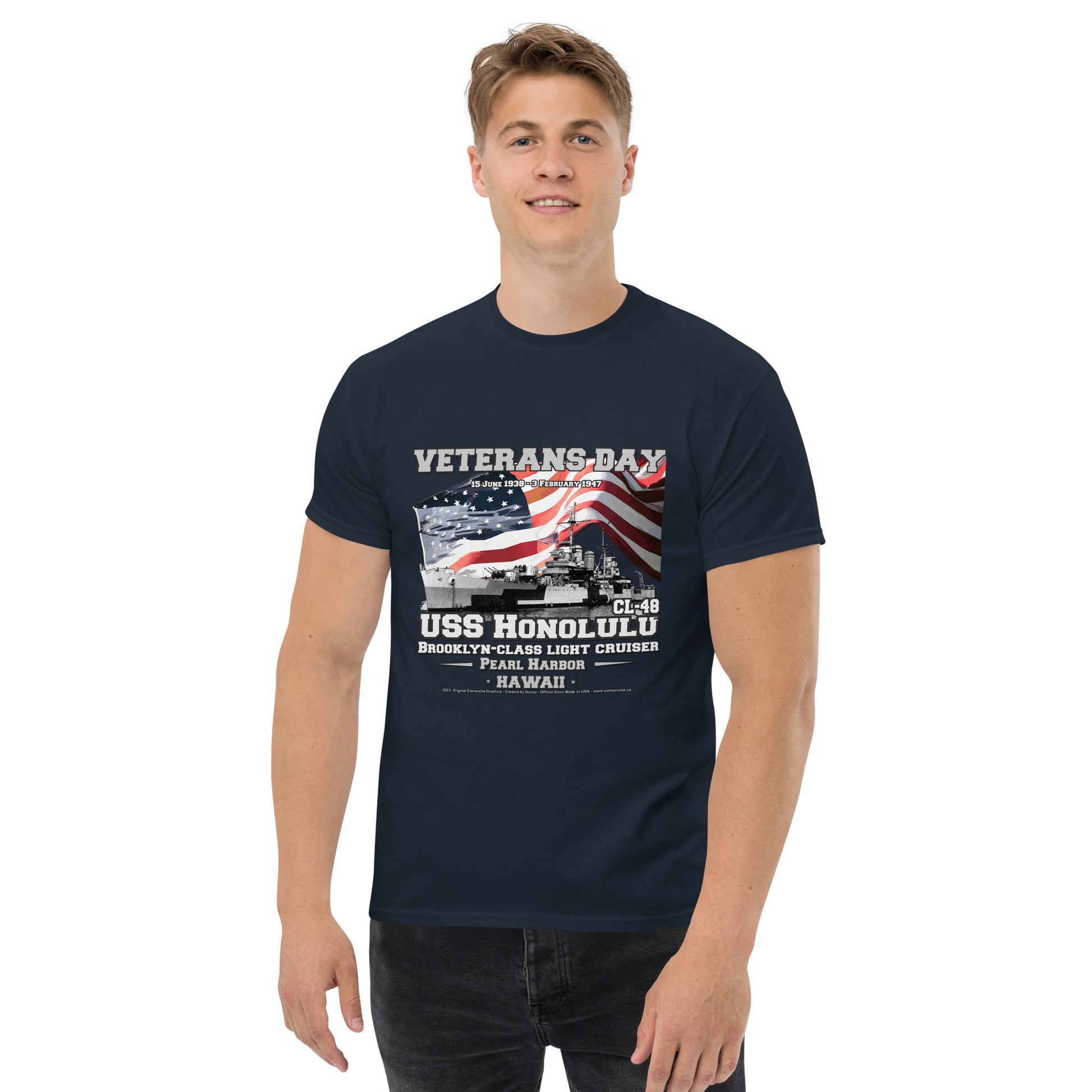 USS HONOLULU CL-48 Cruiser Veterans Classic T-Shirt, Comancha Navy T-shirt Store, USS HONOLULU CL-48 t-shirt, US Cruiser Veterans Classic T-Shirt, US Navy Veterans  T-shirts, Comancha Graphics T-shirt Store,