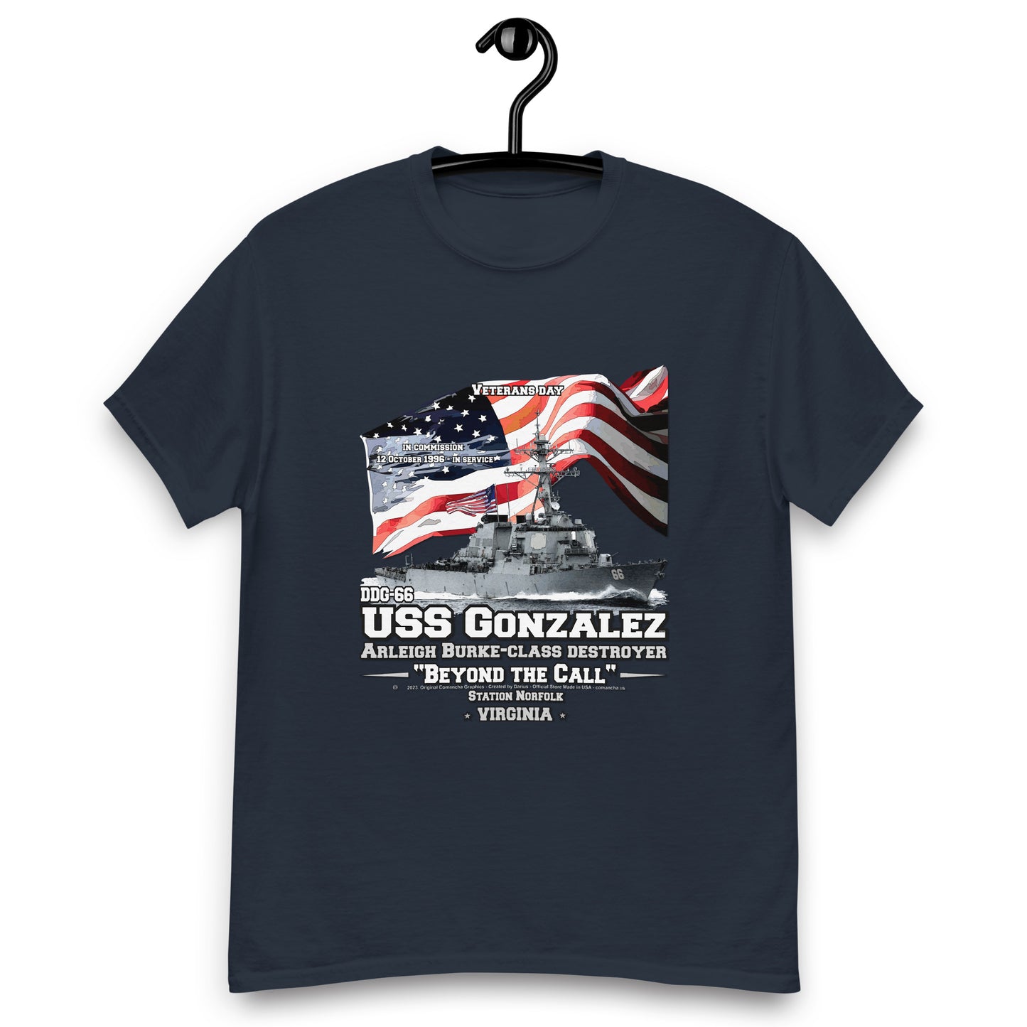 USS GONZALES DDG-66 tee, USS GONZALES DDG-66 veterans tee,USS GONZALES DDG-66 Destroyer Veterans Classic Tee, Comancha T-shirts,