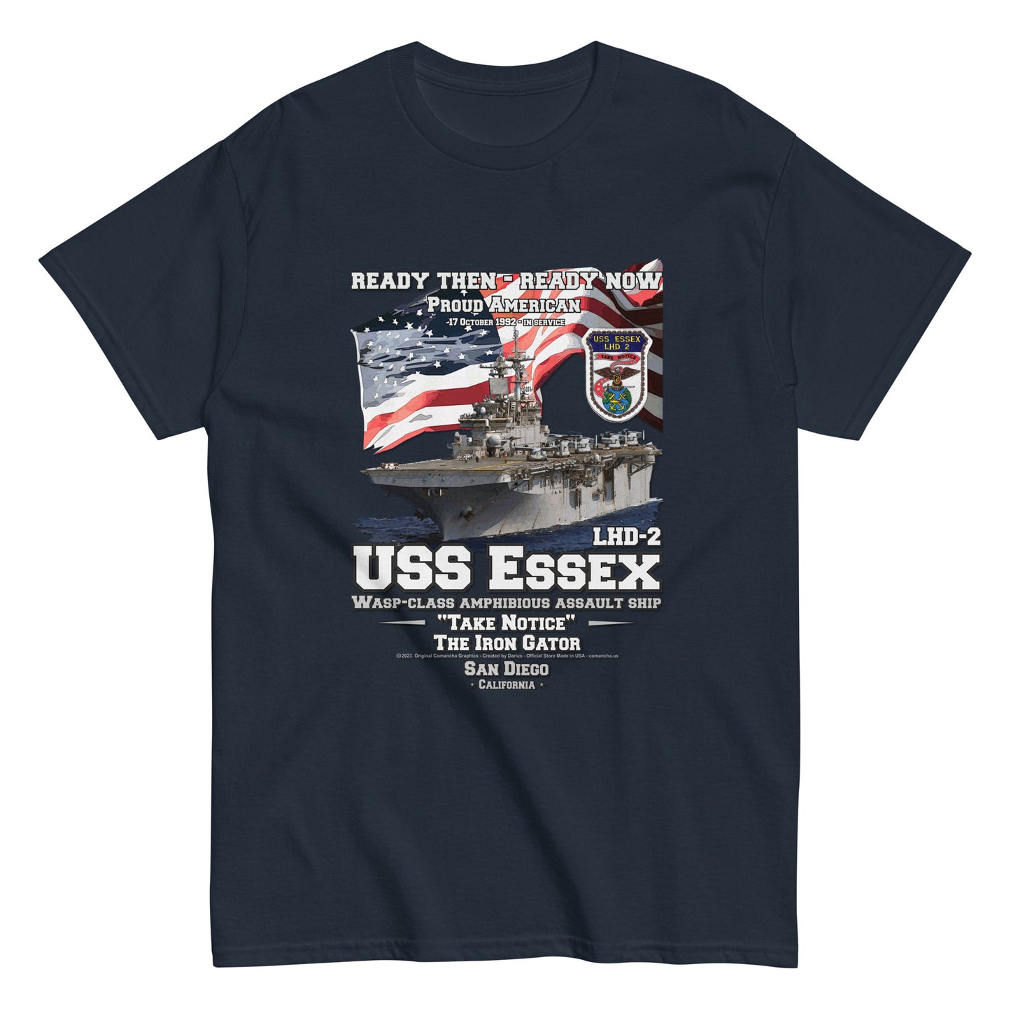 USS ESSEX LHD-2 tee, USS ESSEX LHD-2 veterans tee,USS ESSEX LHD-2 Amphibious Assault Ship Veterans Classic Tee, Comancha online shop,