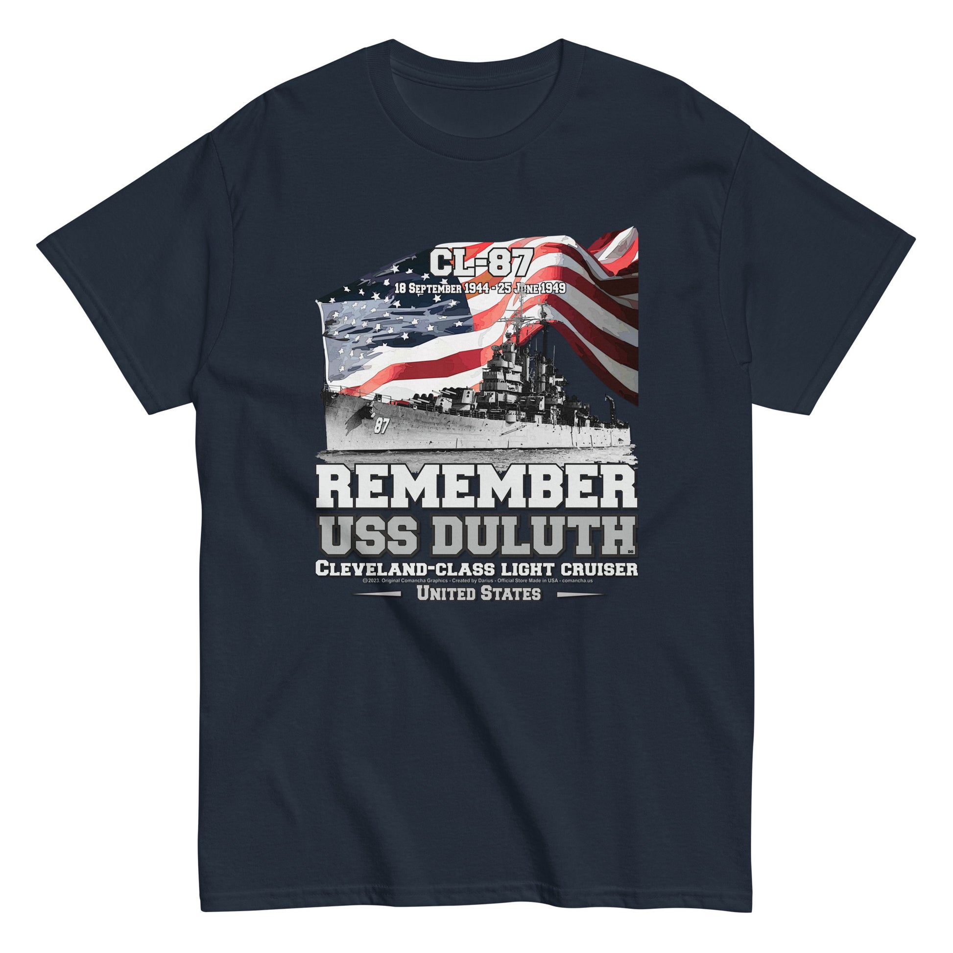 USS DULUTH CL-87 tee, USS DULUTH CL-87 Veterans tee,USS DULUTH CL-87 Light Cruiser Veterans Classic Tee, Comancha.us Online store,