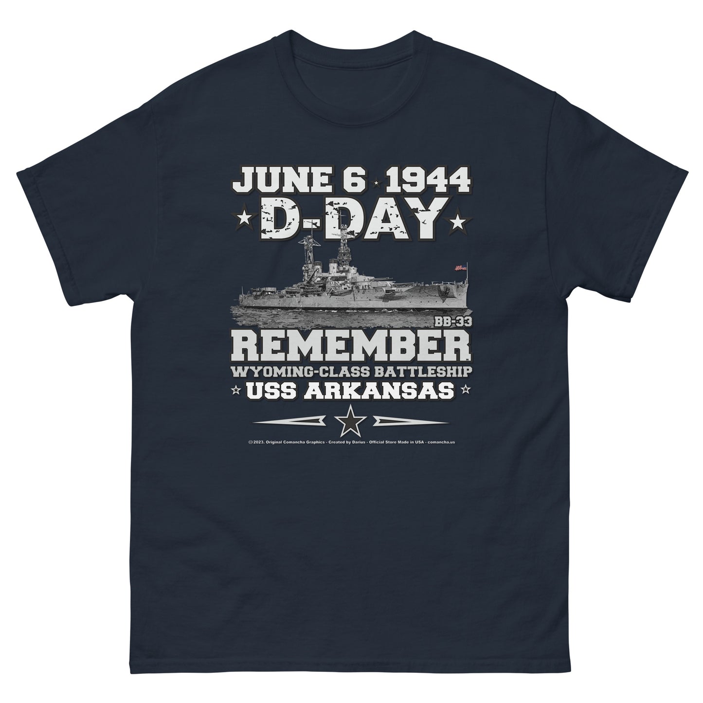 USS ARKANSAS BB-33 Battleship Veterans Tee, USS ARKANSAS D-DAY T-shirt, comancha t-shirt, USS ARKANSAS Veterans T-shirt, US Navy T-shirt, DDAY Veterans tee,