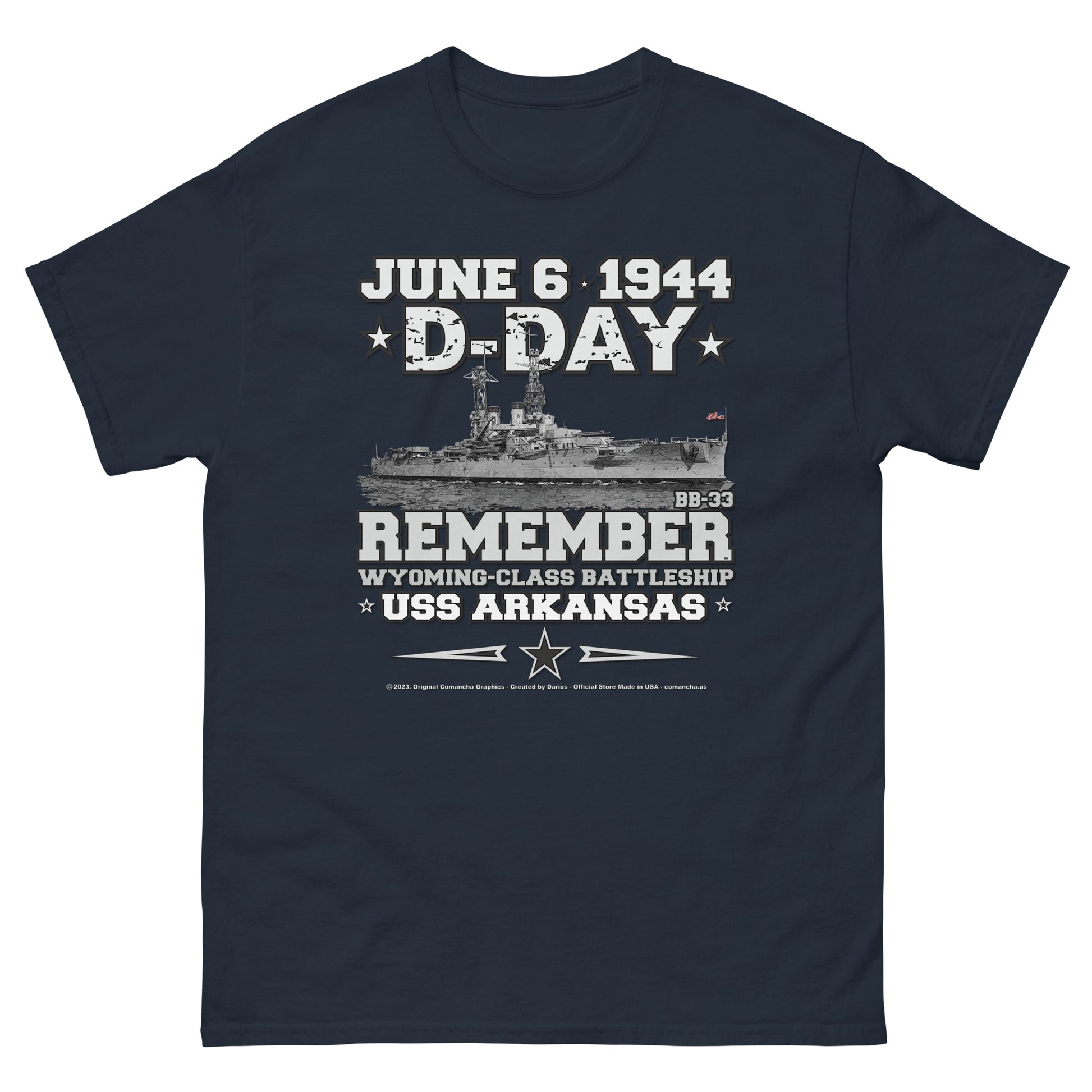 USS ARKANSAS BB-33 Battleship Veterans Tee, USS ARKANSAS D-DAY T-shirt, comancha t-shirt, USS ARKANSAS Veterans T-shirt, US Navy T-shirt, DDAY Veterans tee,