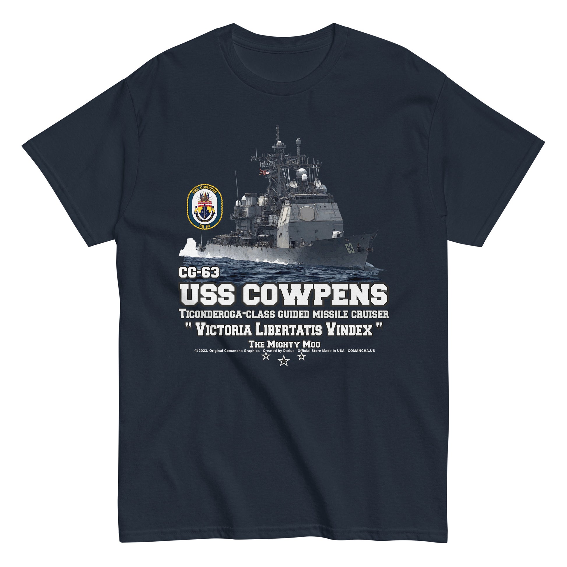 USS COWPENS tee,USS COWPENS CG-63 t-shirt, US Navy t-shirt, Navy veterans tees,Cruiser Navy Veterans T-shirt, Comancha Navy Tees Shop,