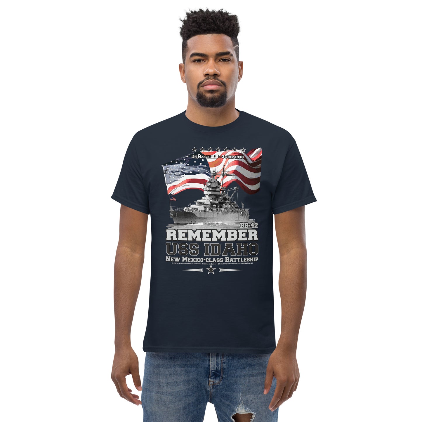 USS IDAHO BB-42 veterans tee, Remember USS IDAHO BB-42,USS IDAHO BB-42 US Navy Battleship Veterans T-shirt, Comancha Navy Veterans Tees, Comancha T-shirt Store,