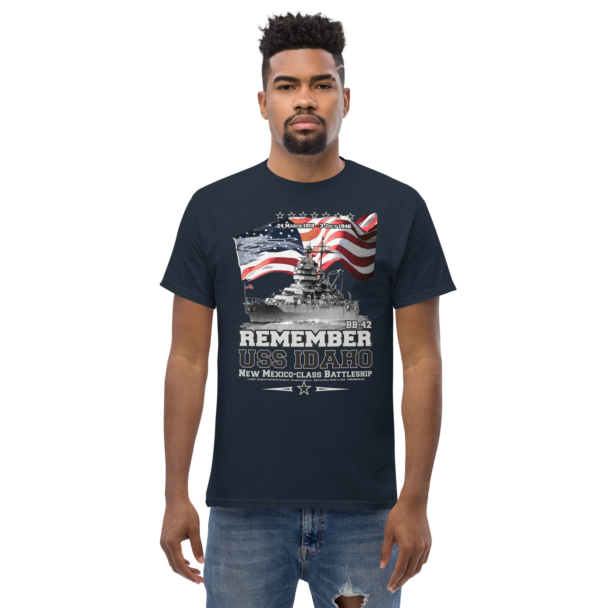 USS IDAHO BB-42 veterans tee, Remember USS IDAHO BB-42,USS IDAHO BB-42 US Navy Battleship Veterans T-shirt, Comancha Navy Veterans Tees, Comancha T-shirt Store,