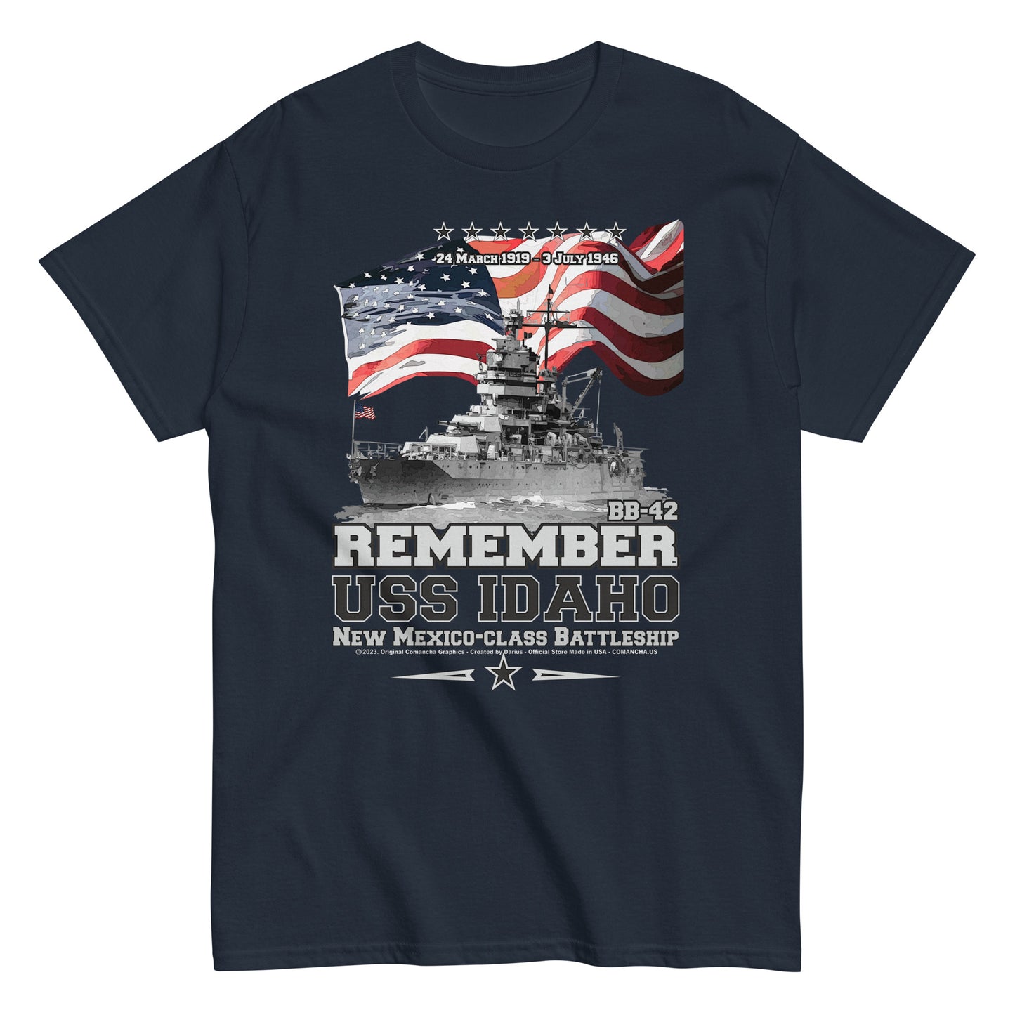 USS IDAHO BB-42 veterans tee, Remember USS IDAHO BB-42,USS IDAHO BB-42 US Navy Battleship Veterans T-shirt, Comancha Navy Veterans Tees, Comancha T-shirt Store,