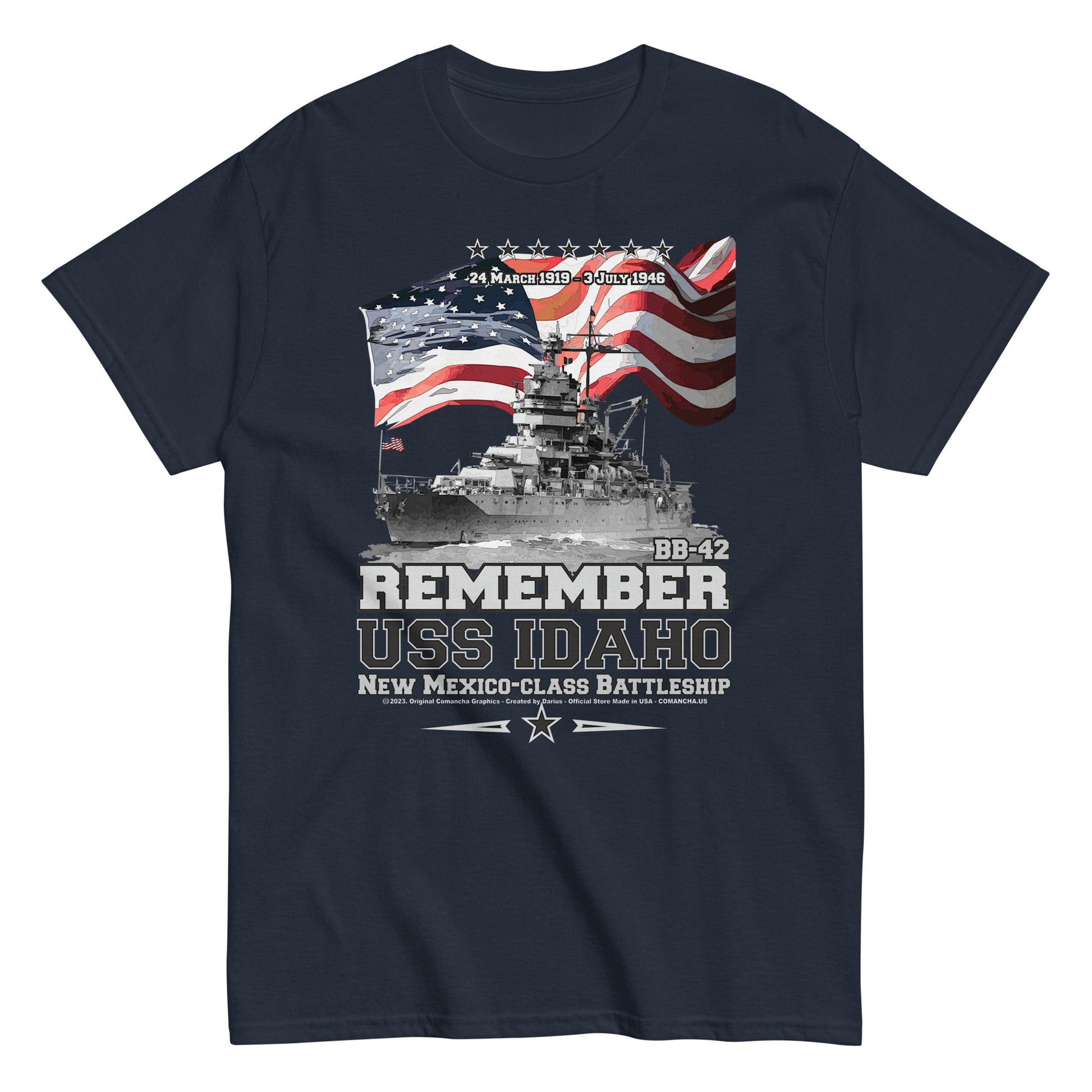 USS IDAHO BB-42 veterans tee, Remember USS IDAHO BB-42,USS IDAHO BB-42 US Navy Battleship Veterans T-shirt, Comancha Navy Veterans Tees, Comancha T-shirt Store,