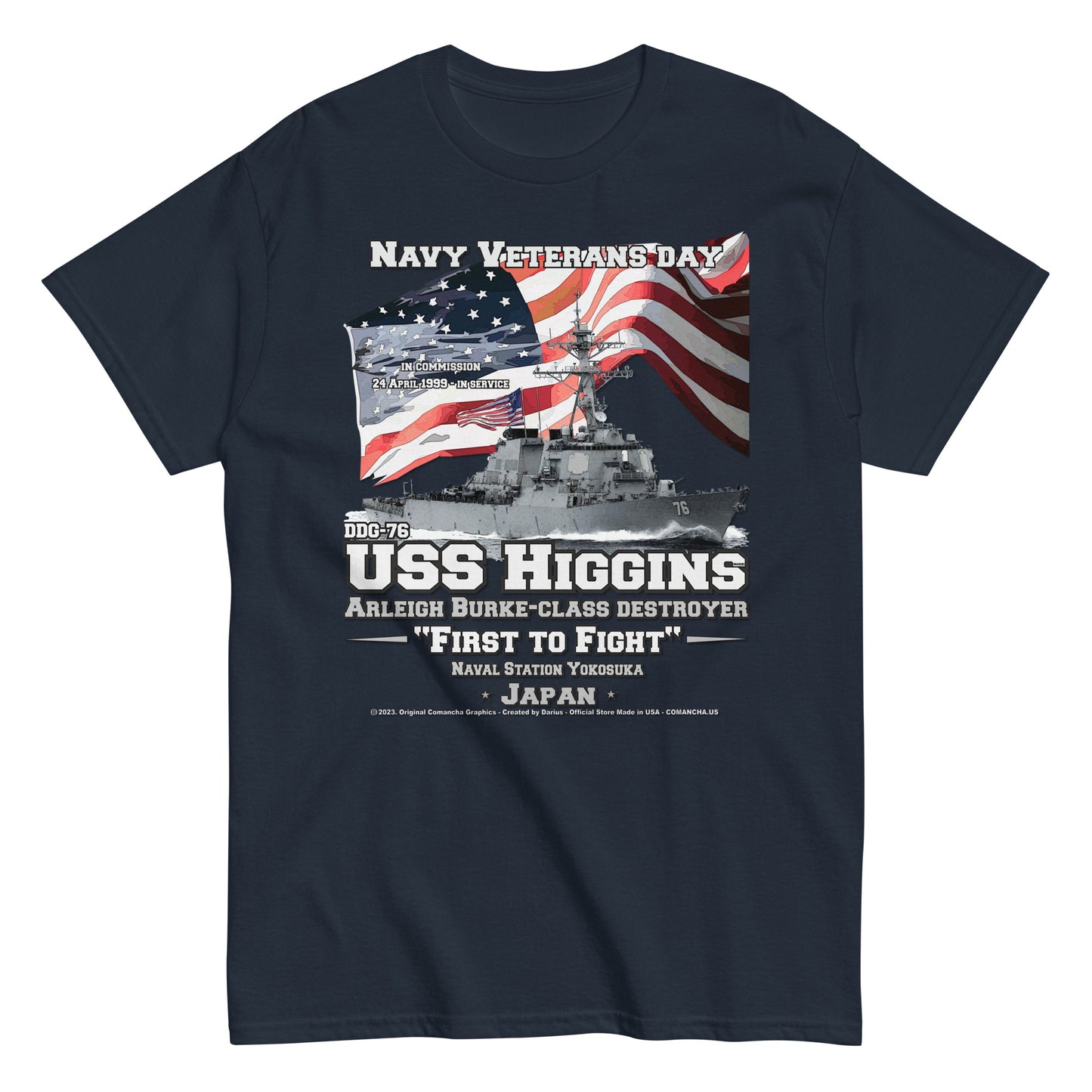 USS HIGGINS DDG-76 tee, USS HIGGINS DDG-76 T-shirt, USS HIGGINS DDG-76 US Destroyer Veterans T-shirt, US Navy Destroyer Tee, comancha T-shirt Store,