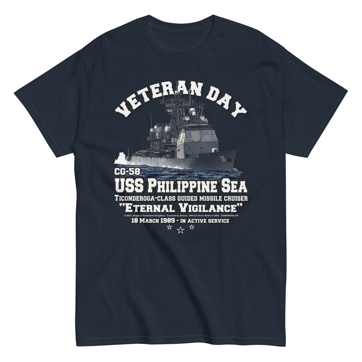 USS PHILIPPINE SEA CG-58 t-shirt, US Navy Veterans tee, US Navy Missile Cruiser T-shirt, USS PHILIPPINE SEA Cruiser T-shirt, Comancha graphics,