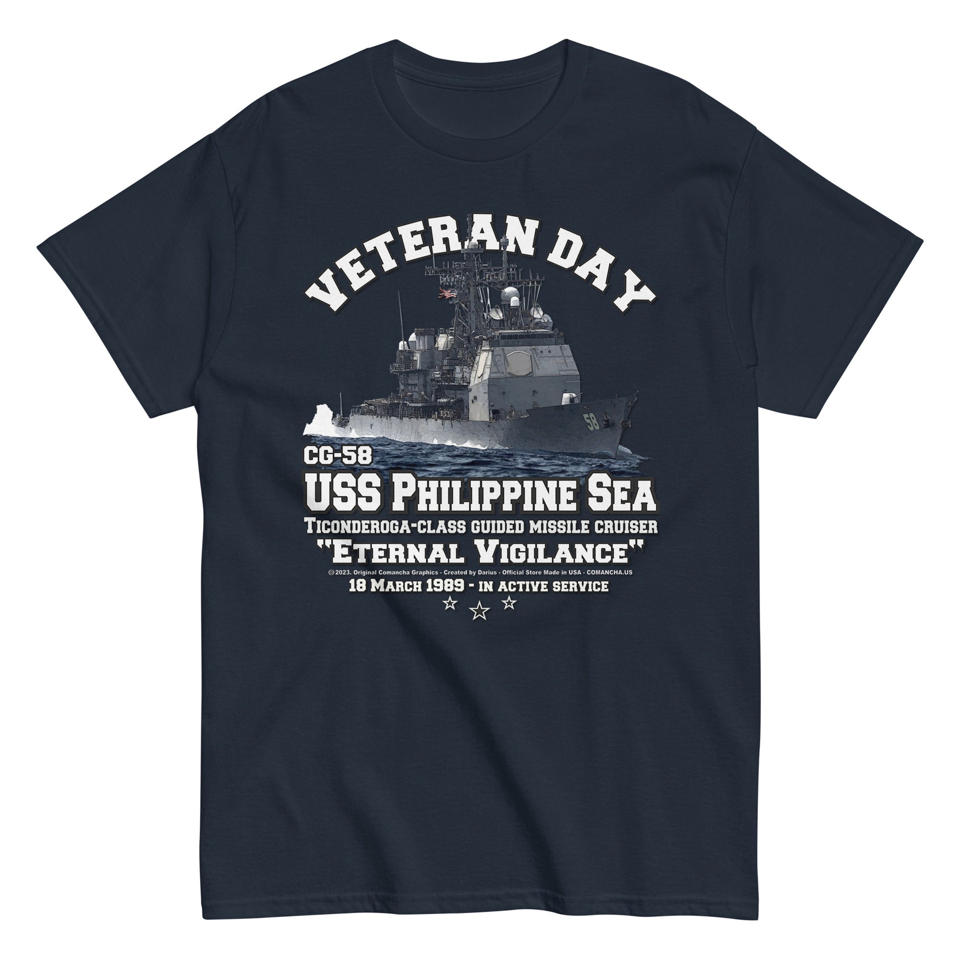 USS PHILIPPINE SEA CG-58 t-shirt, US Navy Veterans tee, US Navy Missile Cruiser T-shirt, USS PHILIPPINE SEA Cruiser T-shirt, Comancha graphics,
