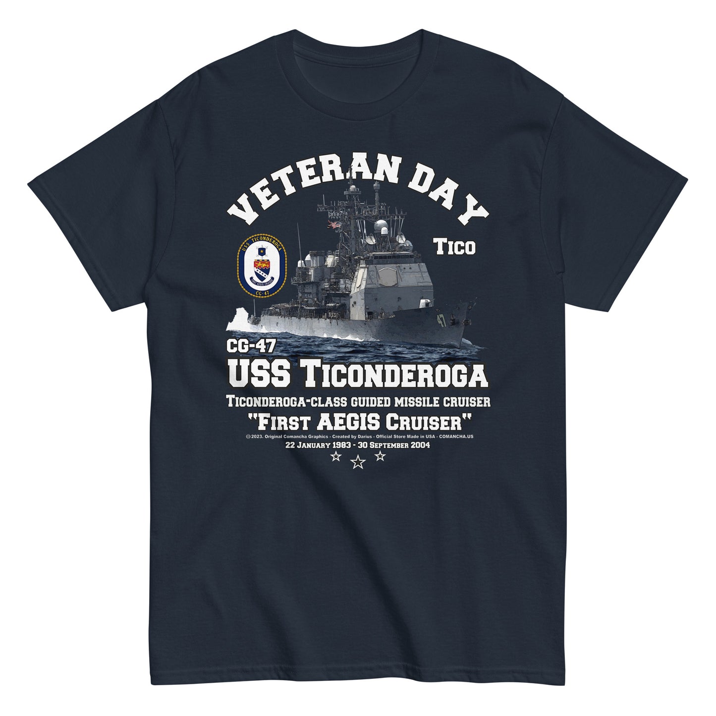 USS TICONDEROGA CG-47 t-shirt, US navy veterans tees, Comancha,US Navy Cruiser Veterans T-shirt, USS TICONDEROGA T-shirt,