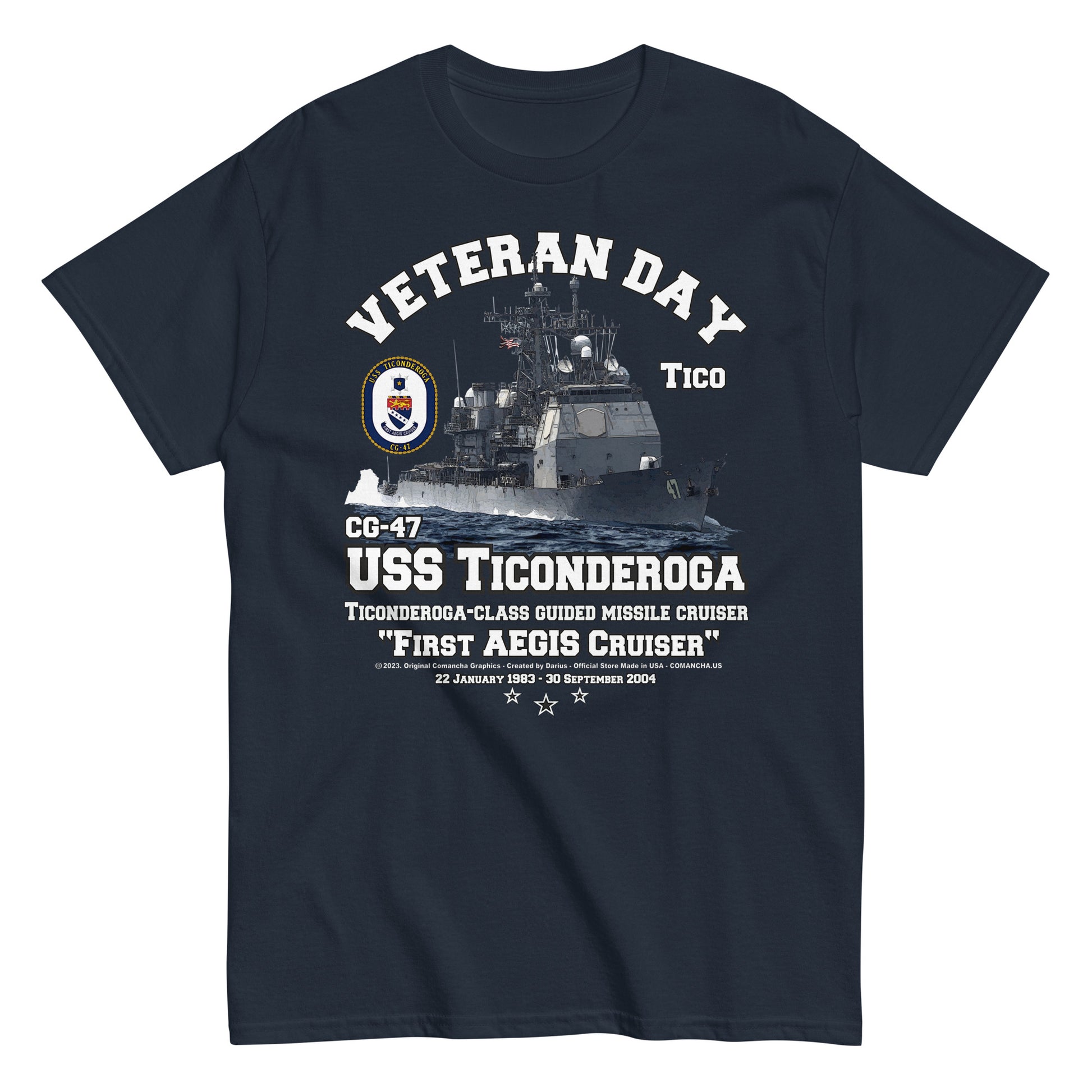 USS TICONDEROGA CG-47 t-shirt, US navy veterans tees, Comancha,US Navy Cruiser Veterans T-shirt, USS TICONDEROGA T-shirt,