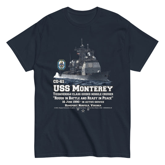 USS MONTEREY CG-61 tee, US navy veterans tee,Comancha, US Navy Cruiser Veterans T-shirt, USS MONTEREY T-shirt,