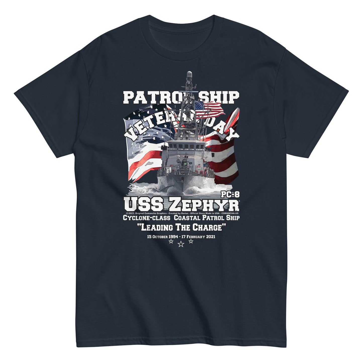 USS ZEPHYR tee,US Navy Patrol Ship Veterans T-shirt, USS ZEPHYR PC-8 T-shirt, USS ZEPHYR veterans tee,US Navy tees,Comancha Graphics,