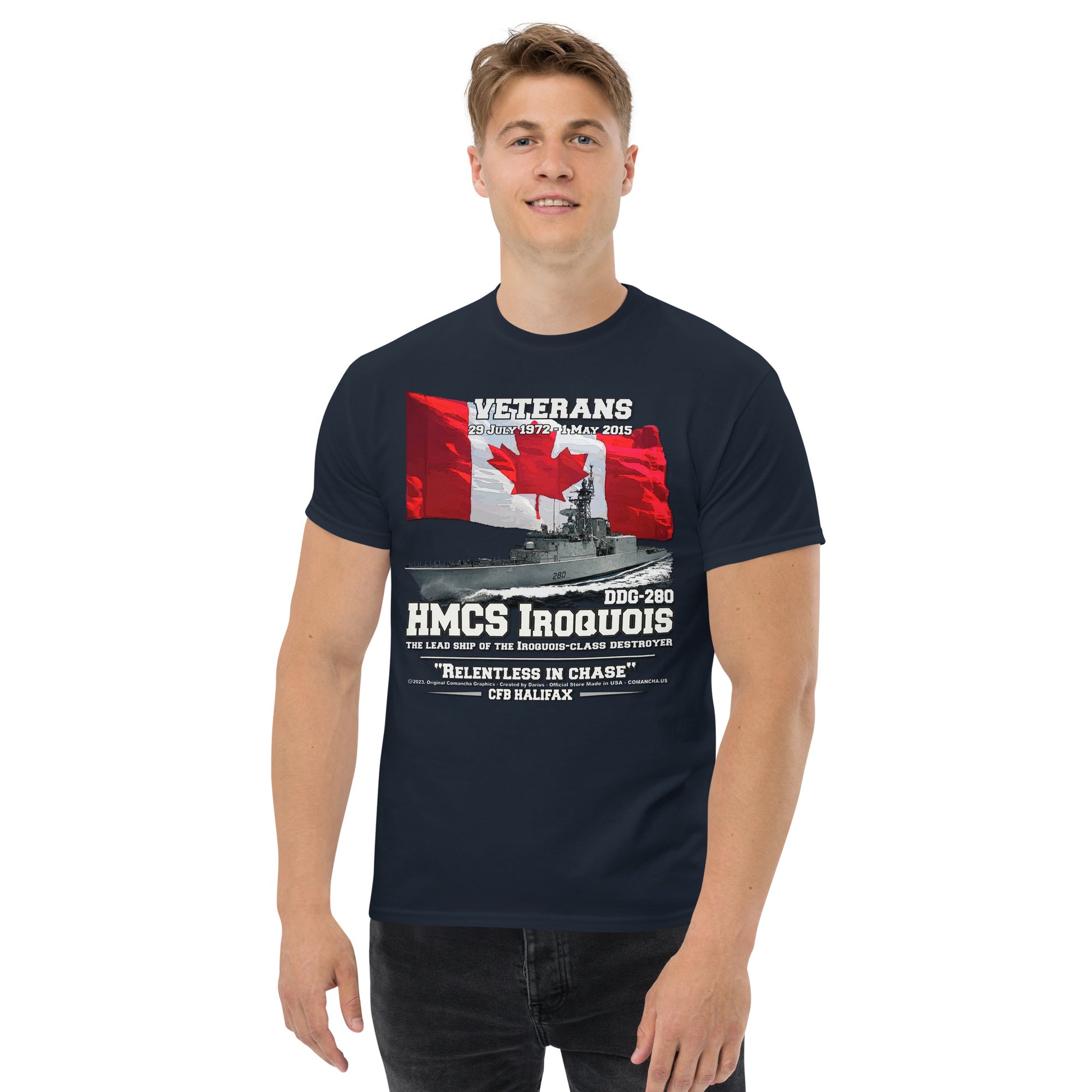 HMCS IROQUIS tee, HMCS IROQUIS DDG-280 tee, Canadian Destroyer Veterans T-shirt, HMCS IROQUIS DDG-280 T-shirt, comancha.us,