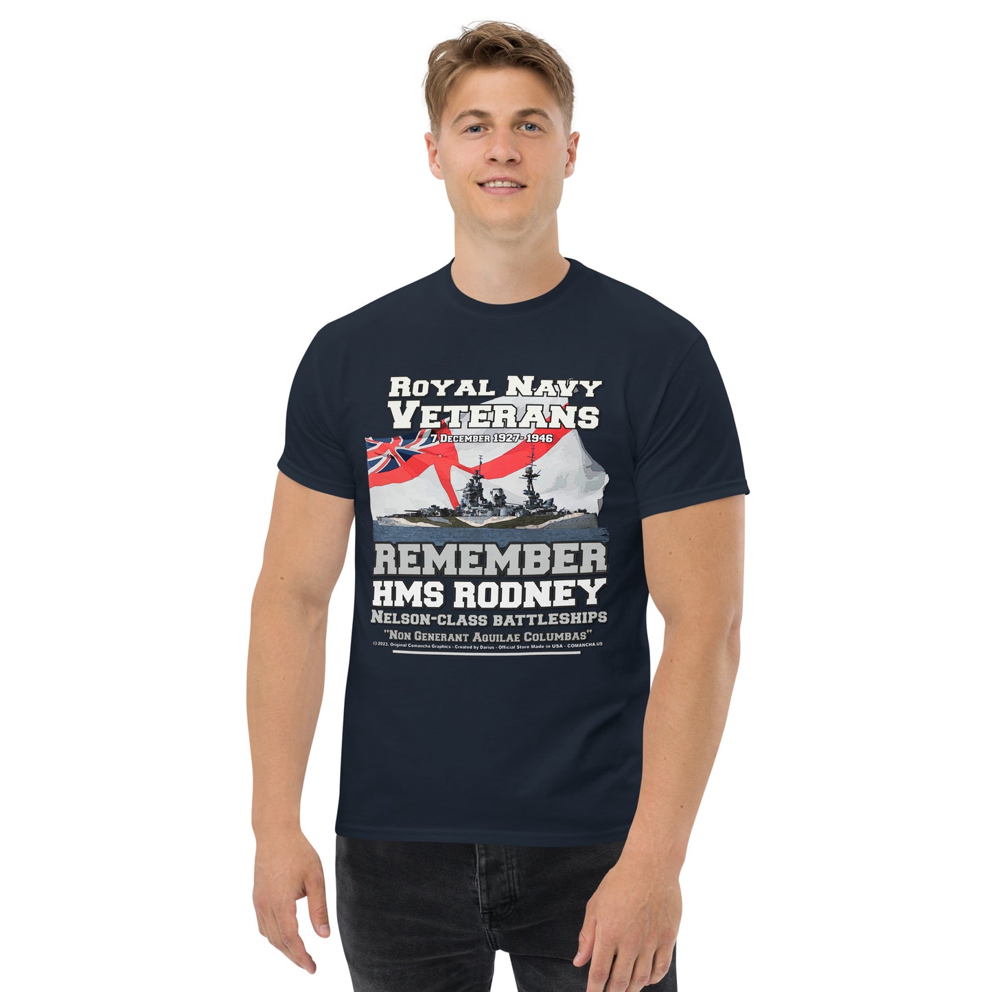 HMS RODNEY tee, HMS RODNEY Royal Navy Tee,HMS RODNEY Battleship Unisex T-Shirt, HMS RODNEY T-Shirt, comancha,