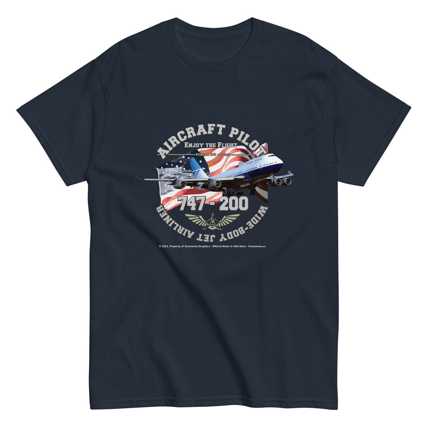 747 - 200 Aircraft Pilot T-shirt ,747 AIRLINER TEE,747 t-shirt,comancha,