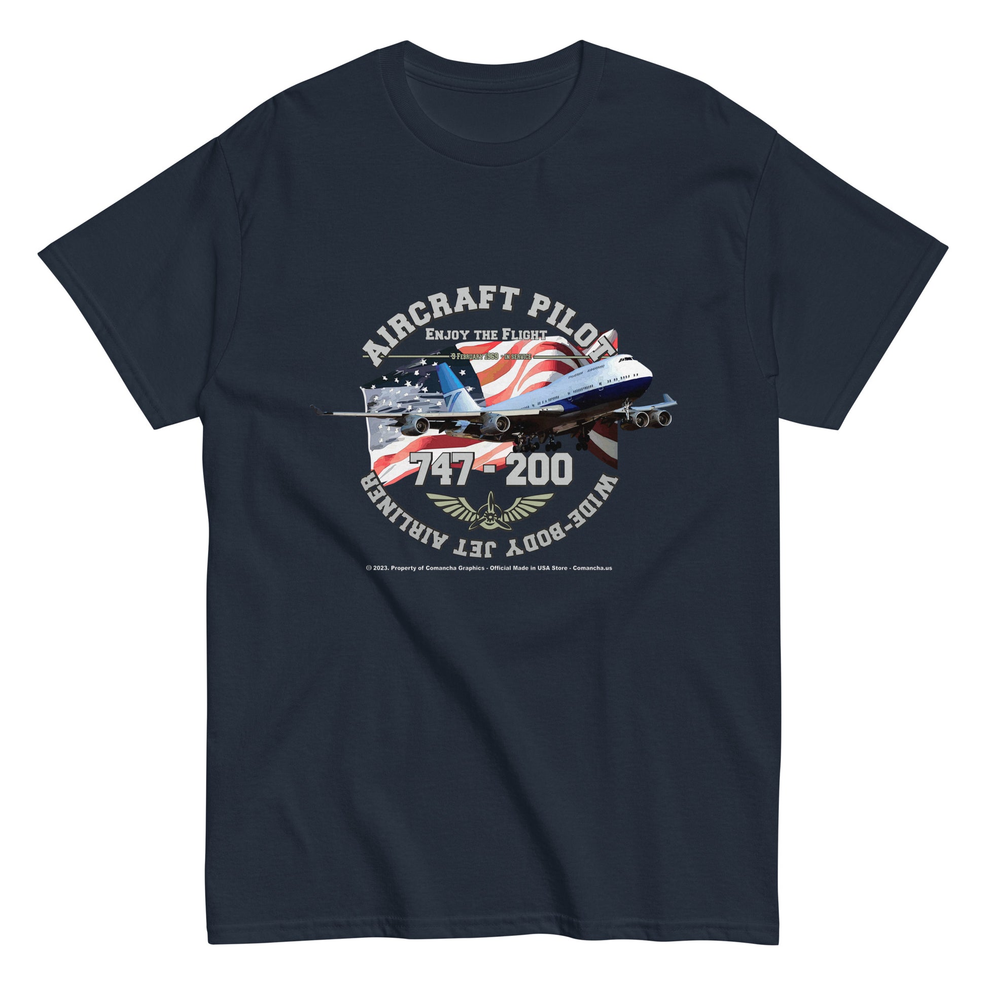 747 - 200 Aircraft Pilot T-shirt ,747 AIRLINER TEE,747 t-shirt,comancha,
