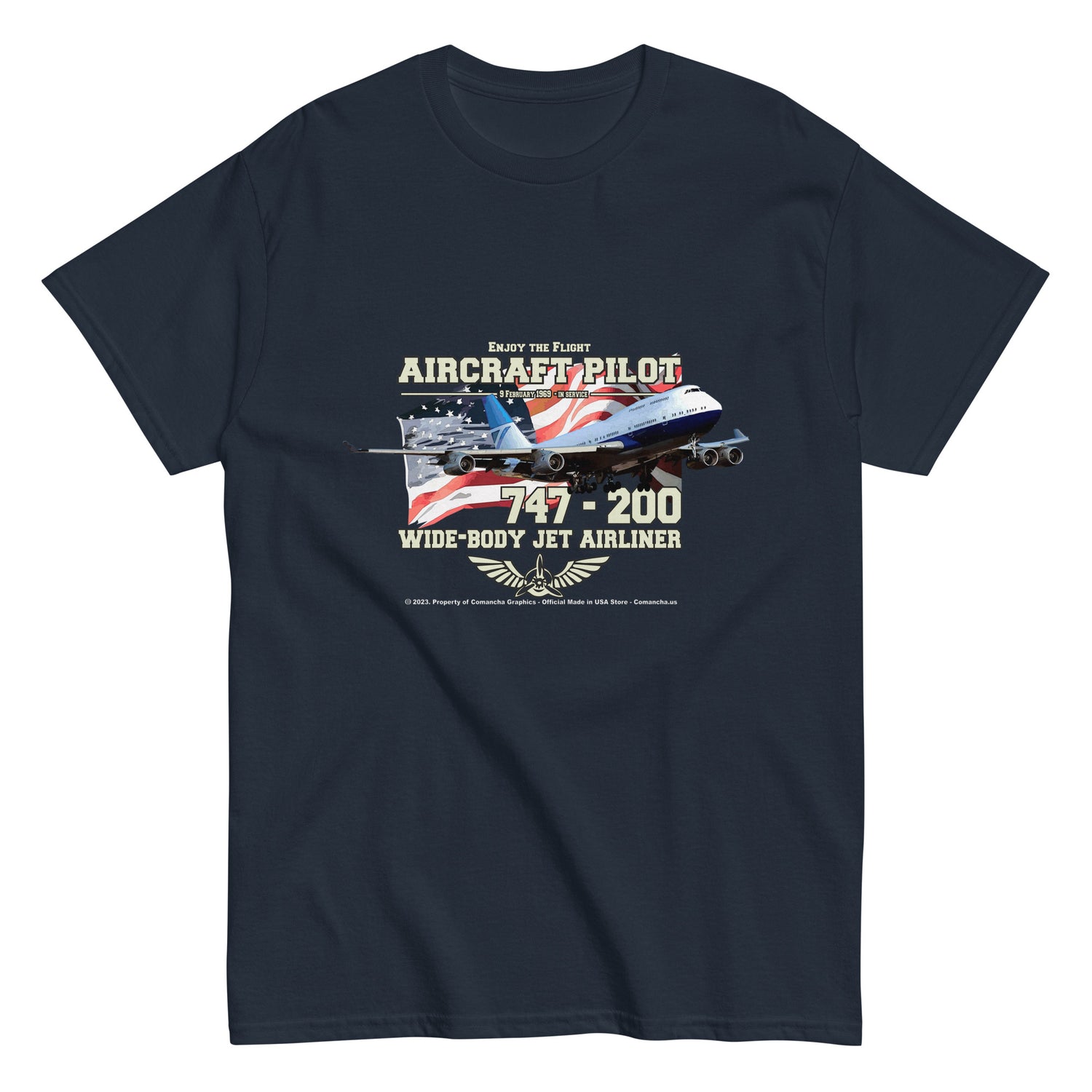747 - 200 Aircraft Pilot T-shirt ,747 AIRLINER TEE,747 t-shirt,comancha,