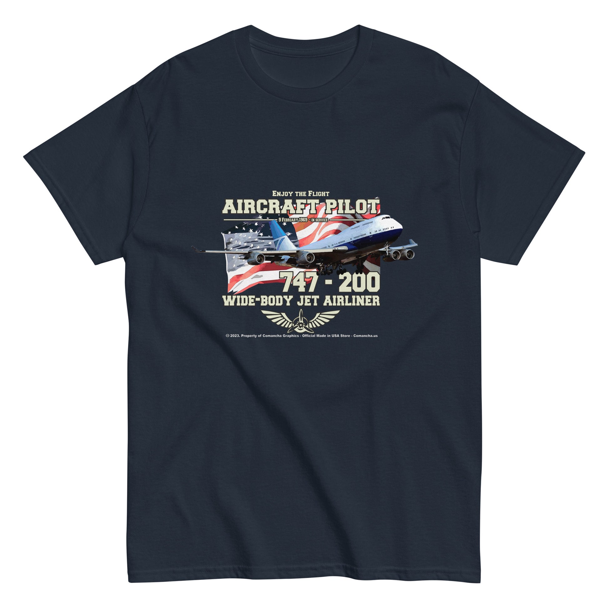 747 - 200 Aircraft Pilot T-shirt ,747 AIRLINER TEE,747 t-shirt,comancha,
