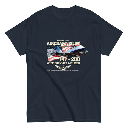 747 - 200 Aircraft Pilot T-shirt ,747 AIRLINER TEE,747 t-shirt,comancha,