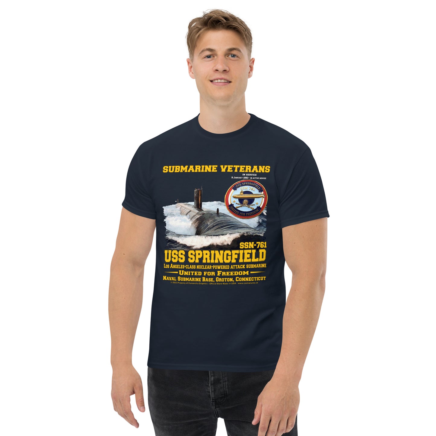 USS Springfield t-shirt, SSN-761 Submarine T-Shirt, comancha graphics,