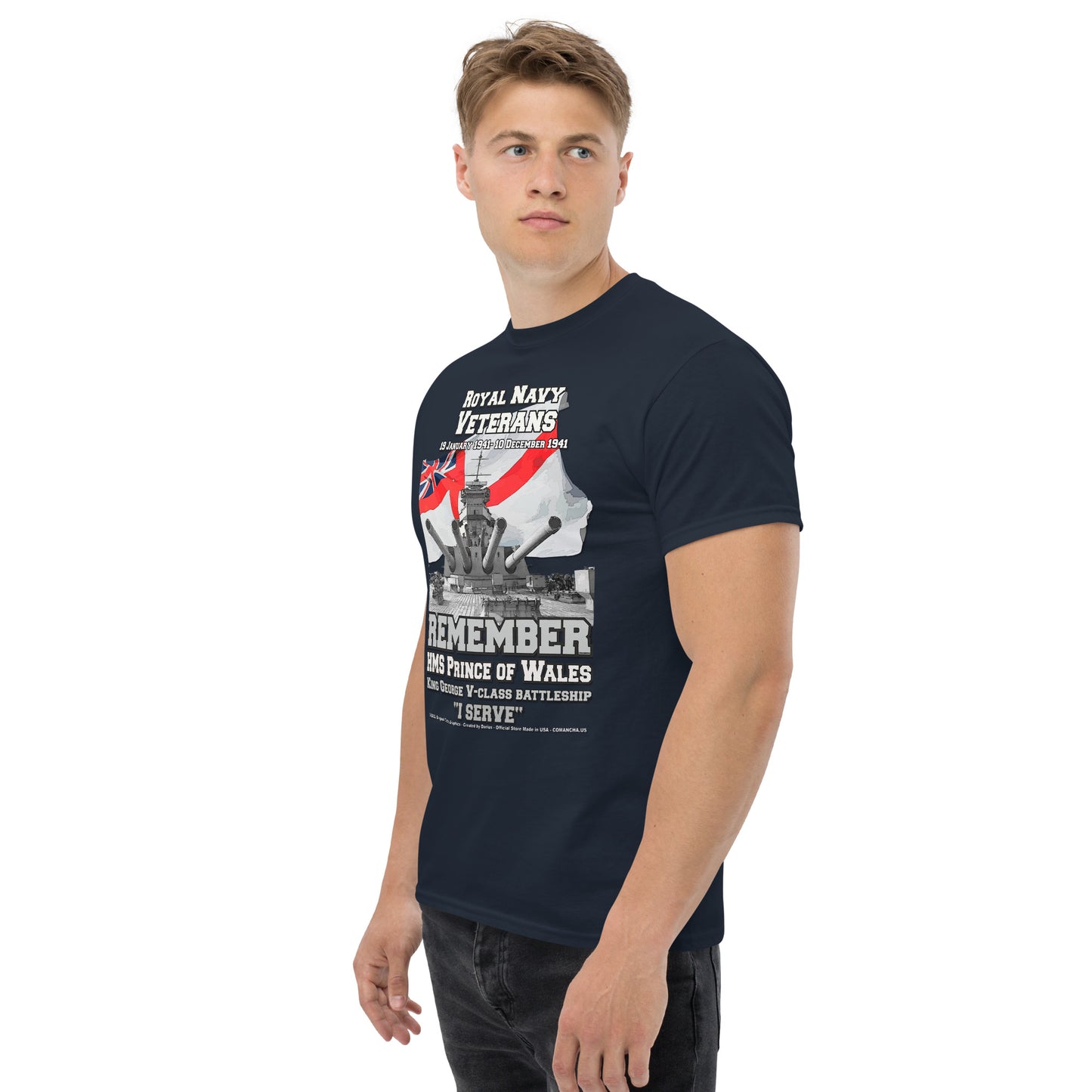 HMS PRINCE OF WALES Royal Navy Battleship T-Shirt, HMS PRINCE OF WALES T-Shirt, HMS PRINCE OF WALES veterans tee, HMS PRINCE OF WALES royal navy tee, comancha tees,