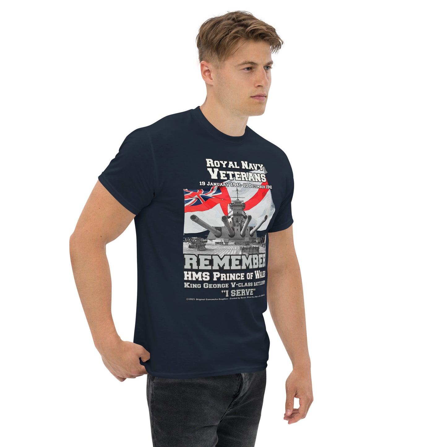 HMS PRINCE OF WALES Royal Navy Battleship T-Shirt, HMS PRINCE OF WALES T-Shirt, HMS PRINCE OF WALES veterans tee, HMS PRINCE OF WALES royal navy tee, comancha tees,