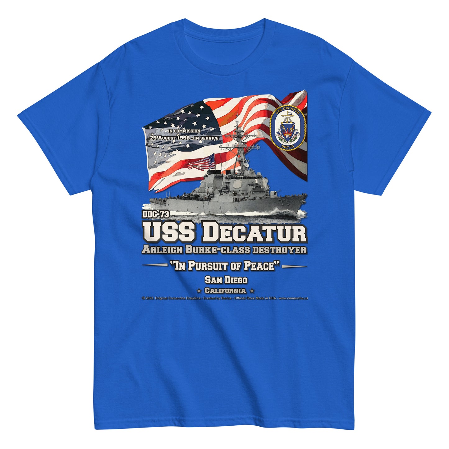 USS DECATUR DDG-73 Destroyer T-shirt, Comancha design,