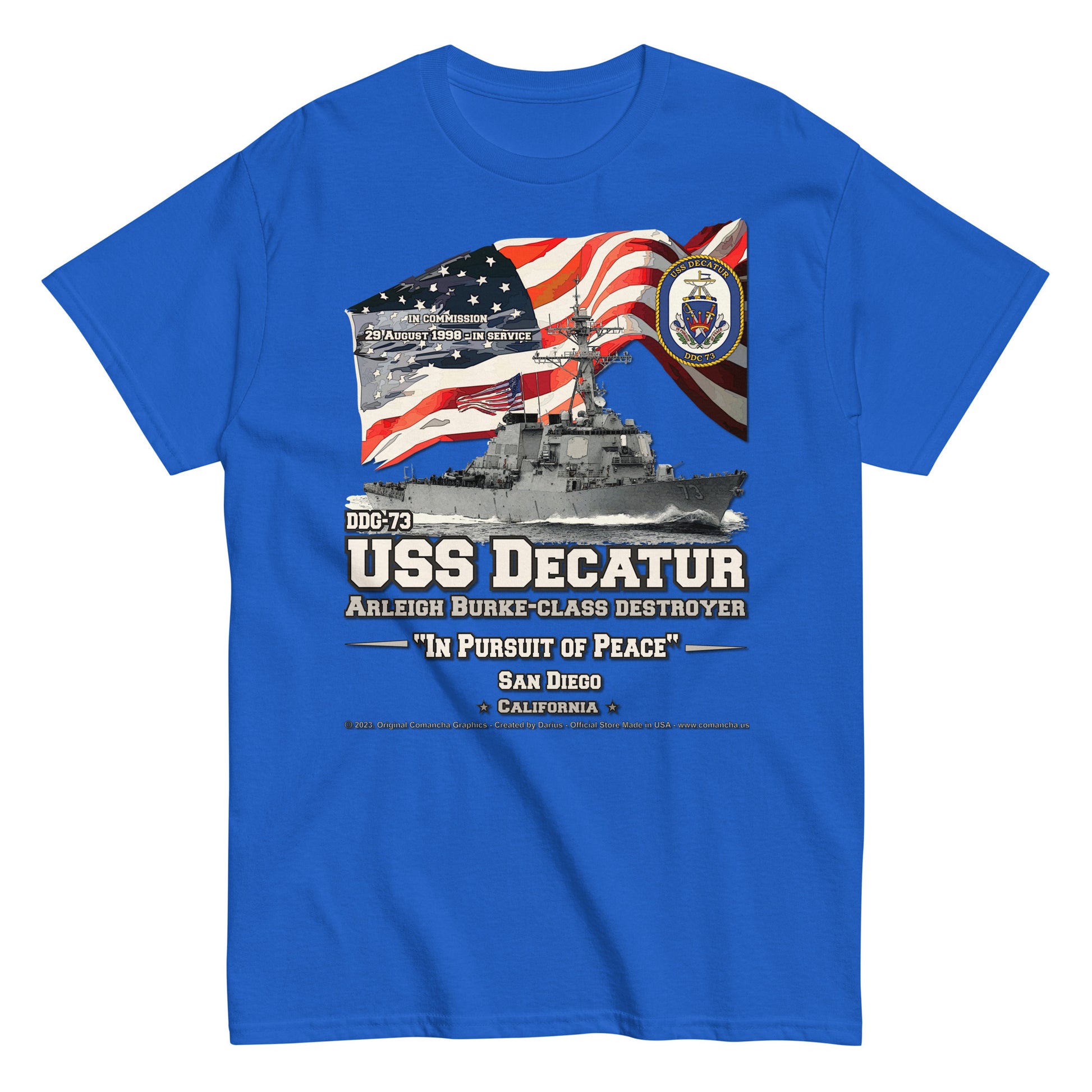 USS DECATUR DDG-73 Destroyer T-shirt, Comancha design,