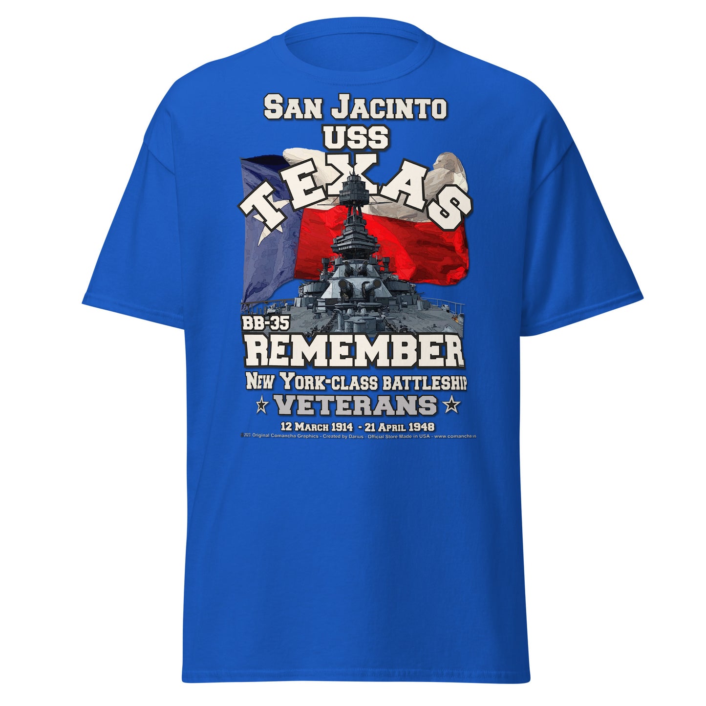 Remember USS TEXAS BB-35 Battleship Veterans classic tee, Comancha Graphics,